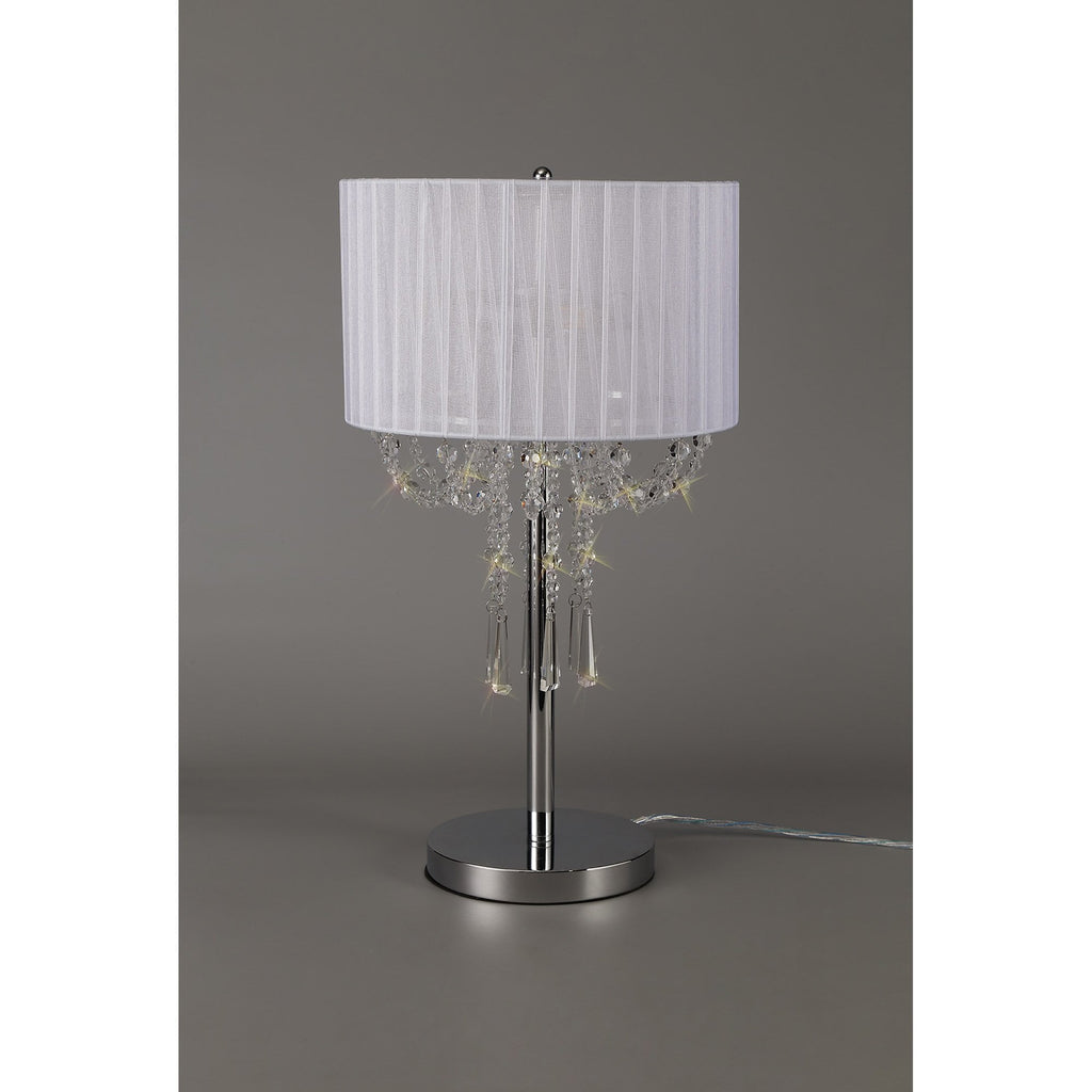 IL31749 Freida Table Lamp White Shade 3 Light E14 Polished Chrome/Crystal