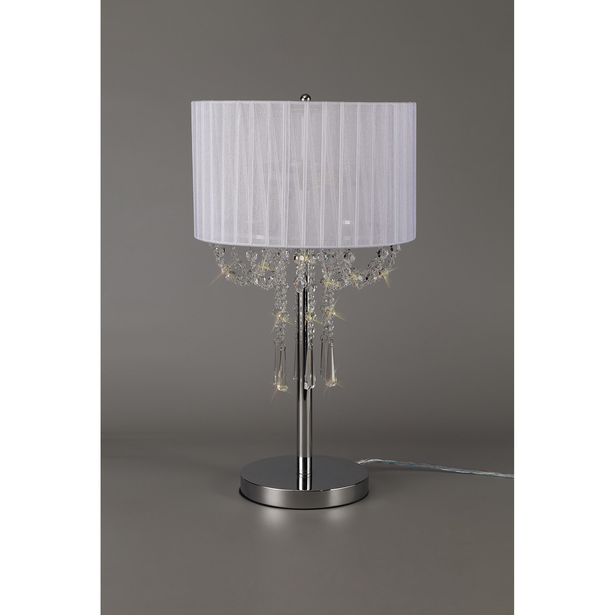 IL31749 Freida Table Lamp White Shade 3 Light E14 Polished Chrome/Crystal