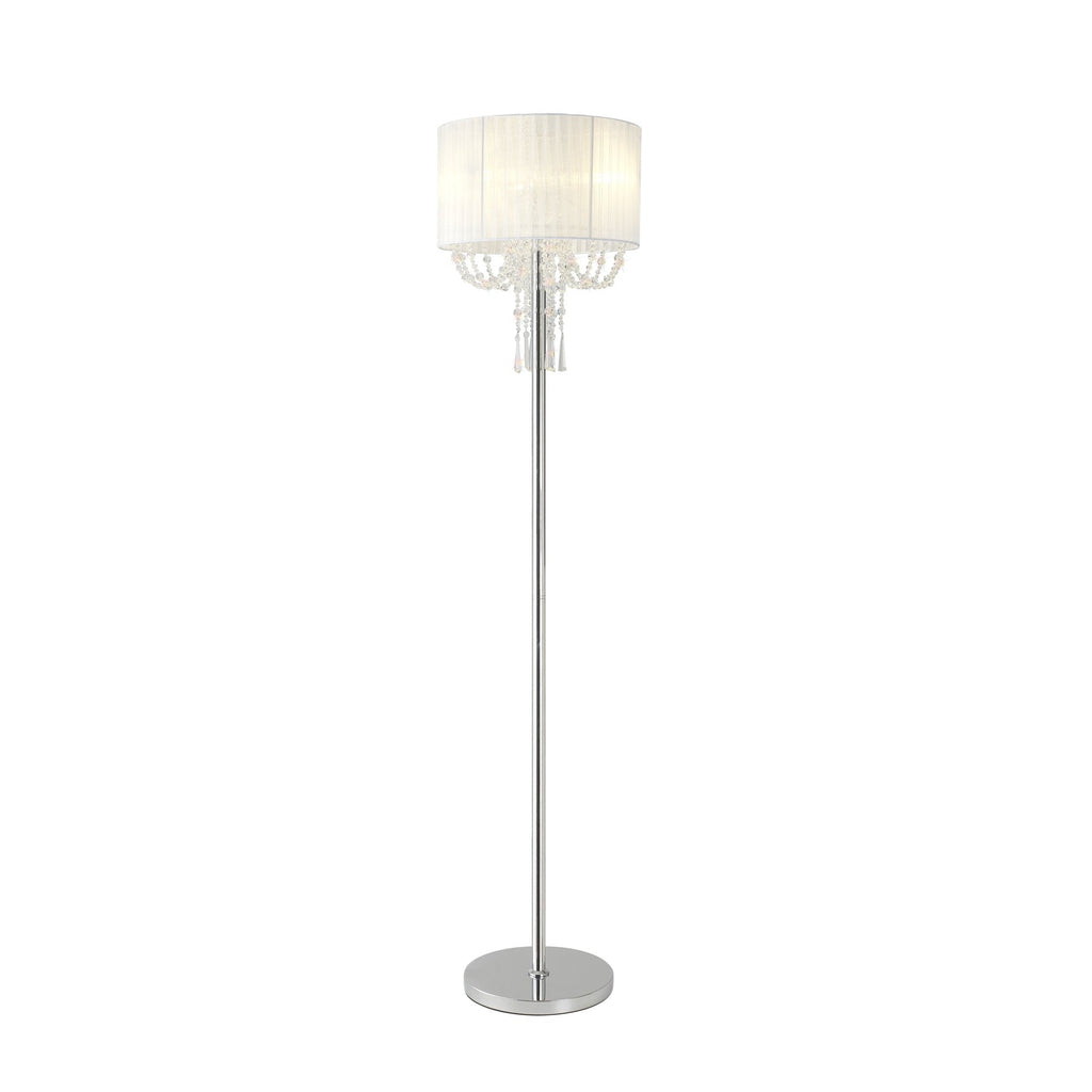 IL31762 Freida Floor Lamp White Shade 3 Light E14 Polished Chrome/Crystal