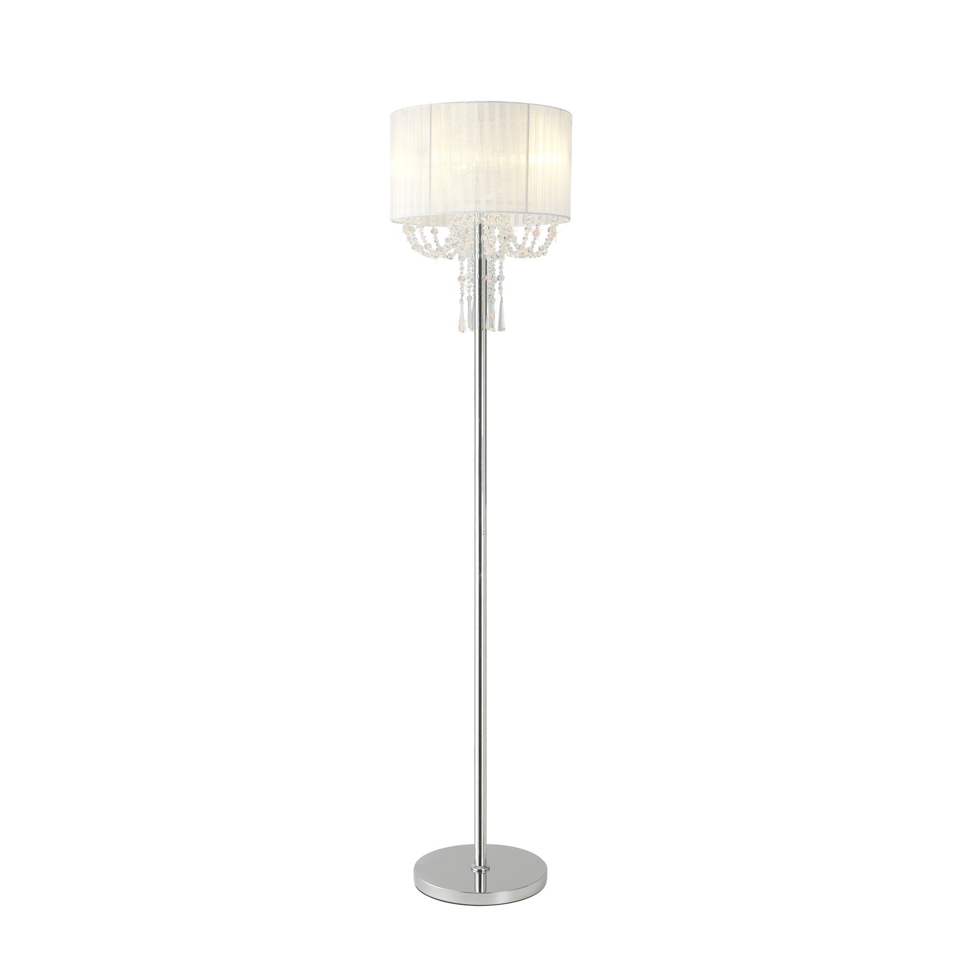 IL31762 Freida Floor Lamp White Shade 3 Light E14 Polished Chrome/Crystal
