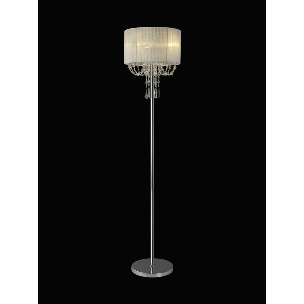 IL31762 Freida Floor Lamp White Shade 3 Light E14 Polished Chrome/Crystal