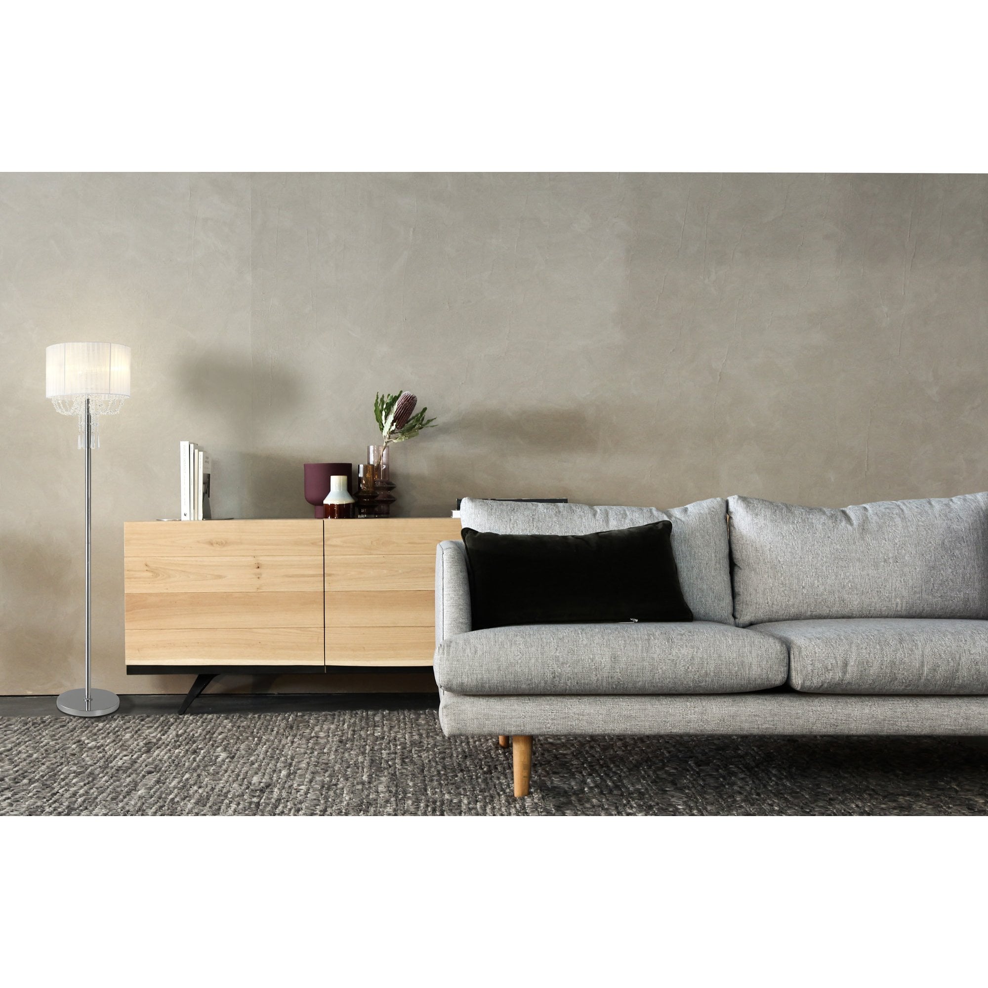 IL31762 Freida Floor Lamp White Shade 3 Light E14 Polished Chrome/Crystal
