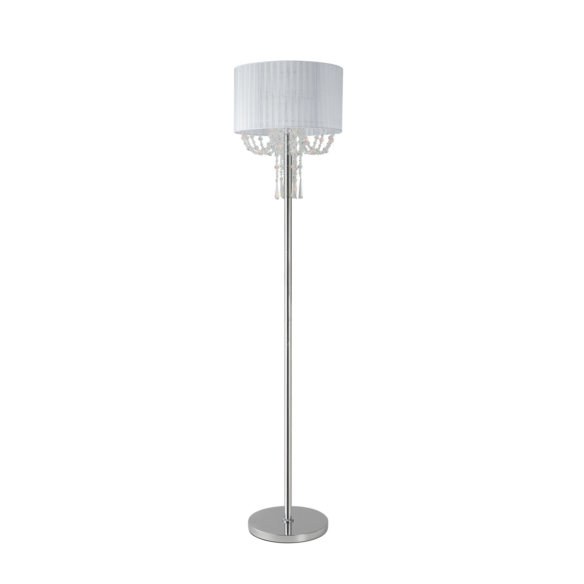 IL31762 Freida Floor Lamp White Shade 3 Light E14 Polished Chrome/Crystal