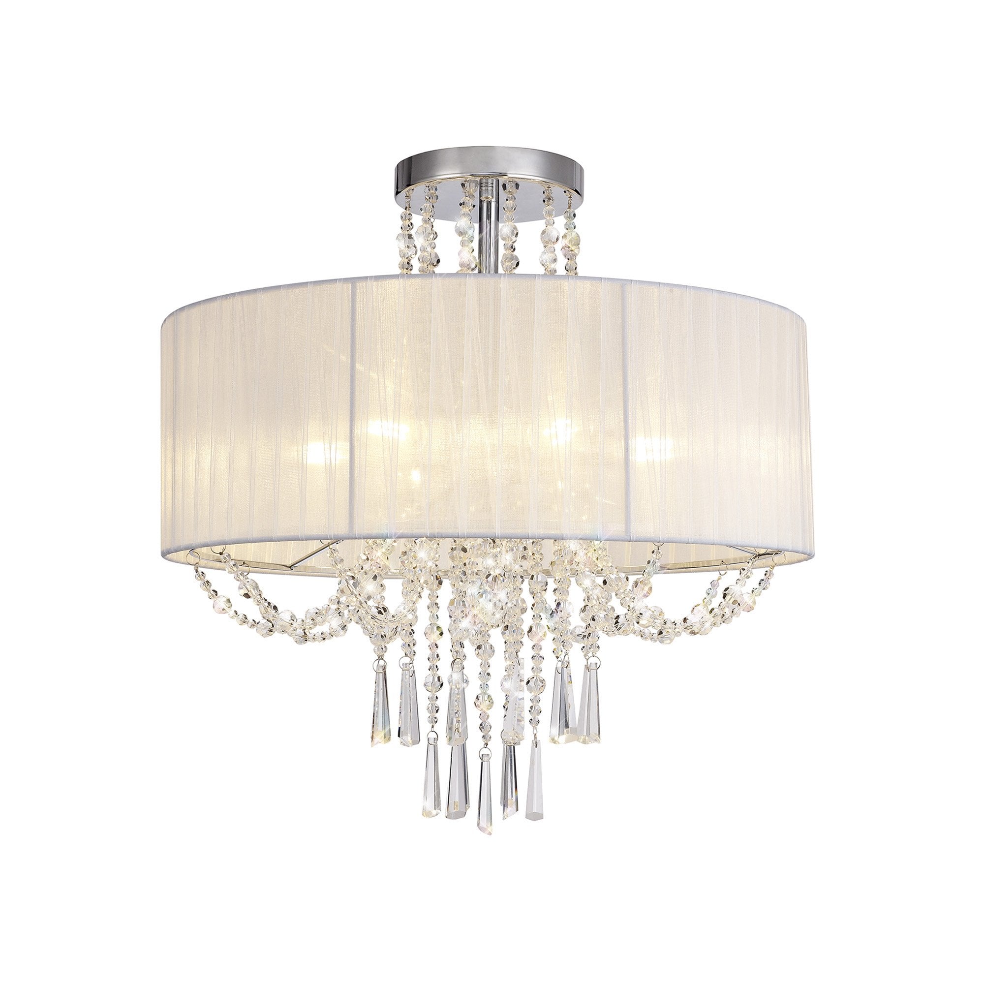 IL31747 Freida Semi Flush White Shade 6 Light E14 Polished Chrome/Crystal
