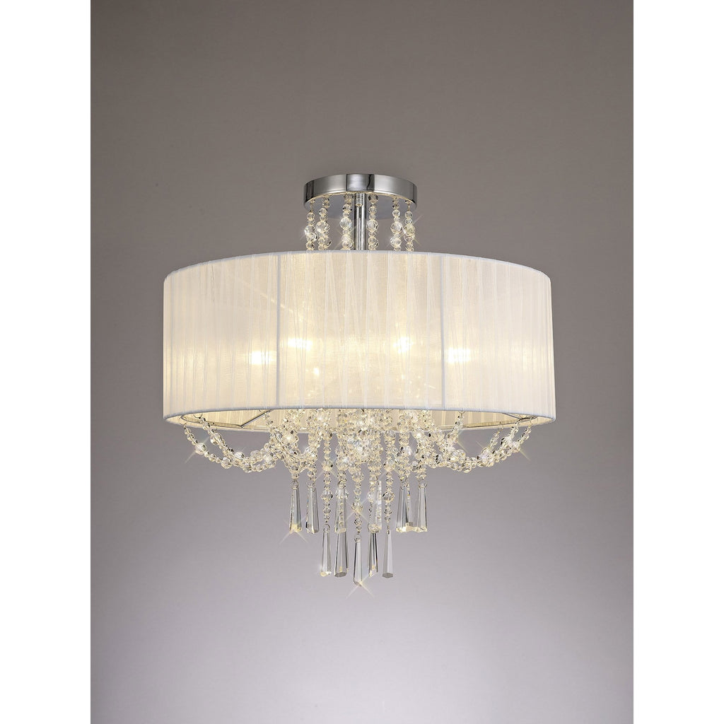 IL31747 Freida Semi Flush White Shade 6 Light E14 Polished Chrome/Crystal