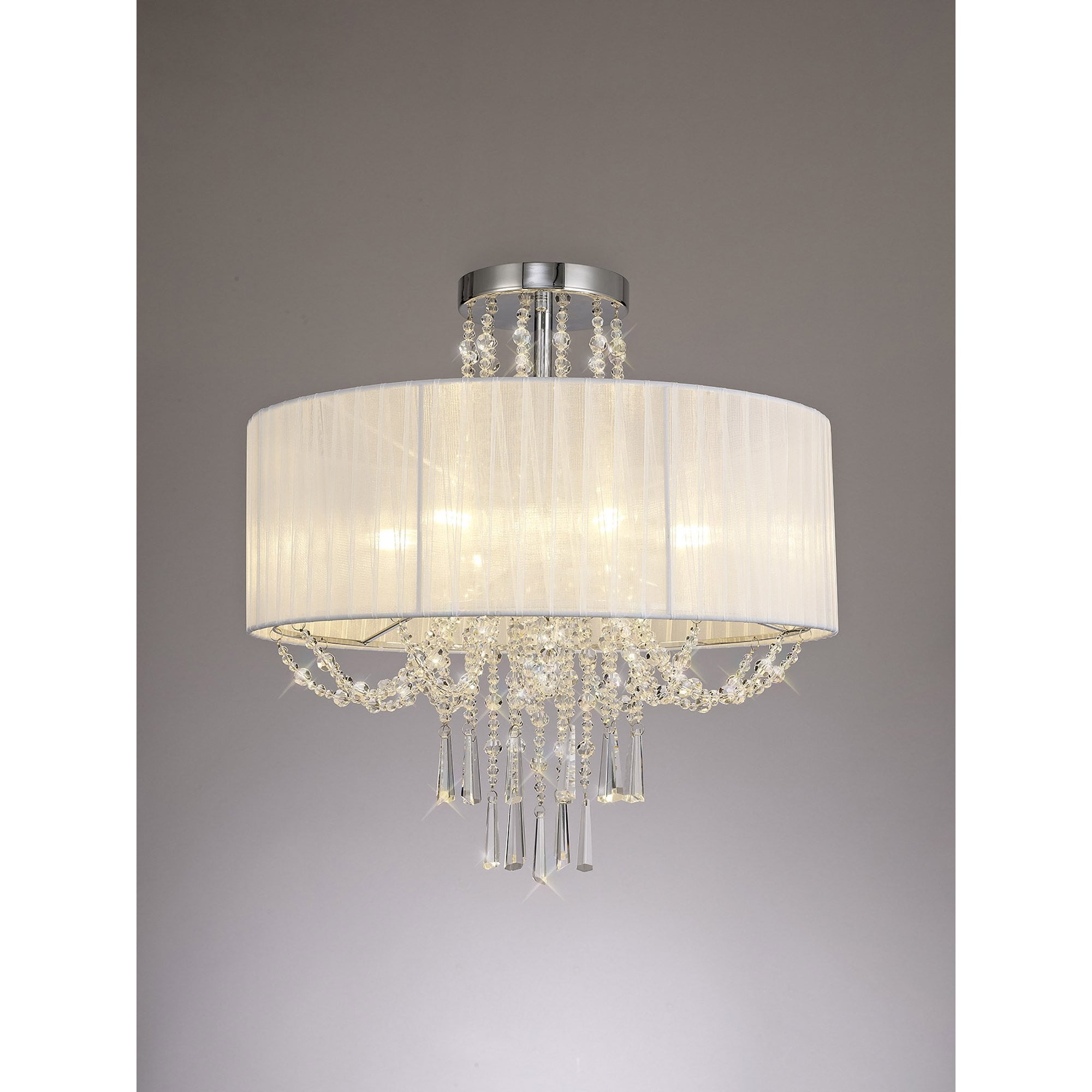 IL31747 Freida Semi Flush White Shade 6 Light E14 Polished Chrome/Crystal