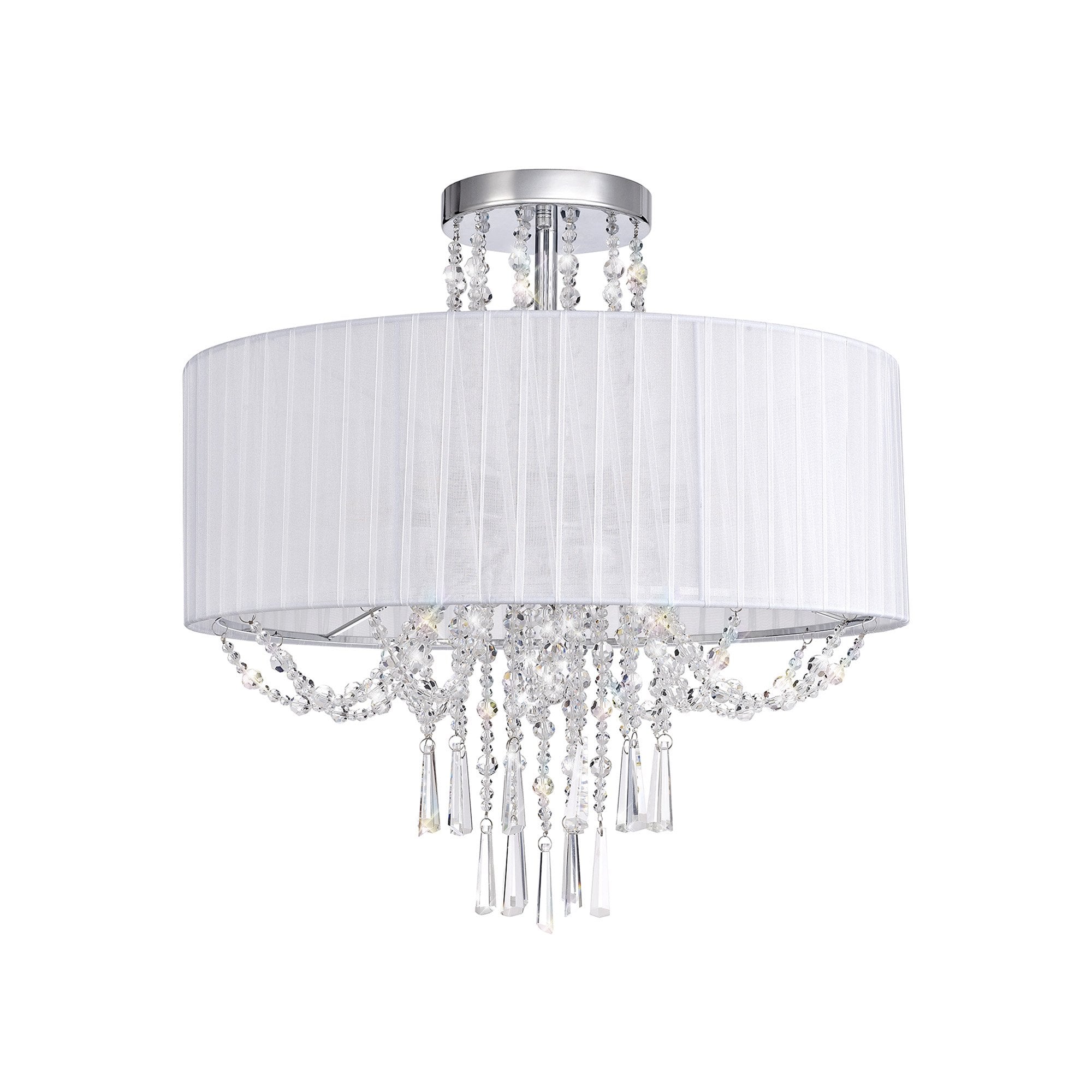 IL31747 Freida Semi Flush White Shade 6 Light E14 Polished Chrome/Crystal