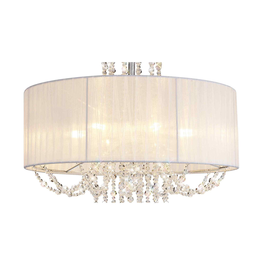 IL31747 Freida Semi Flush White Shade 6 Light E14 Polished Chrome/Crystal