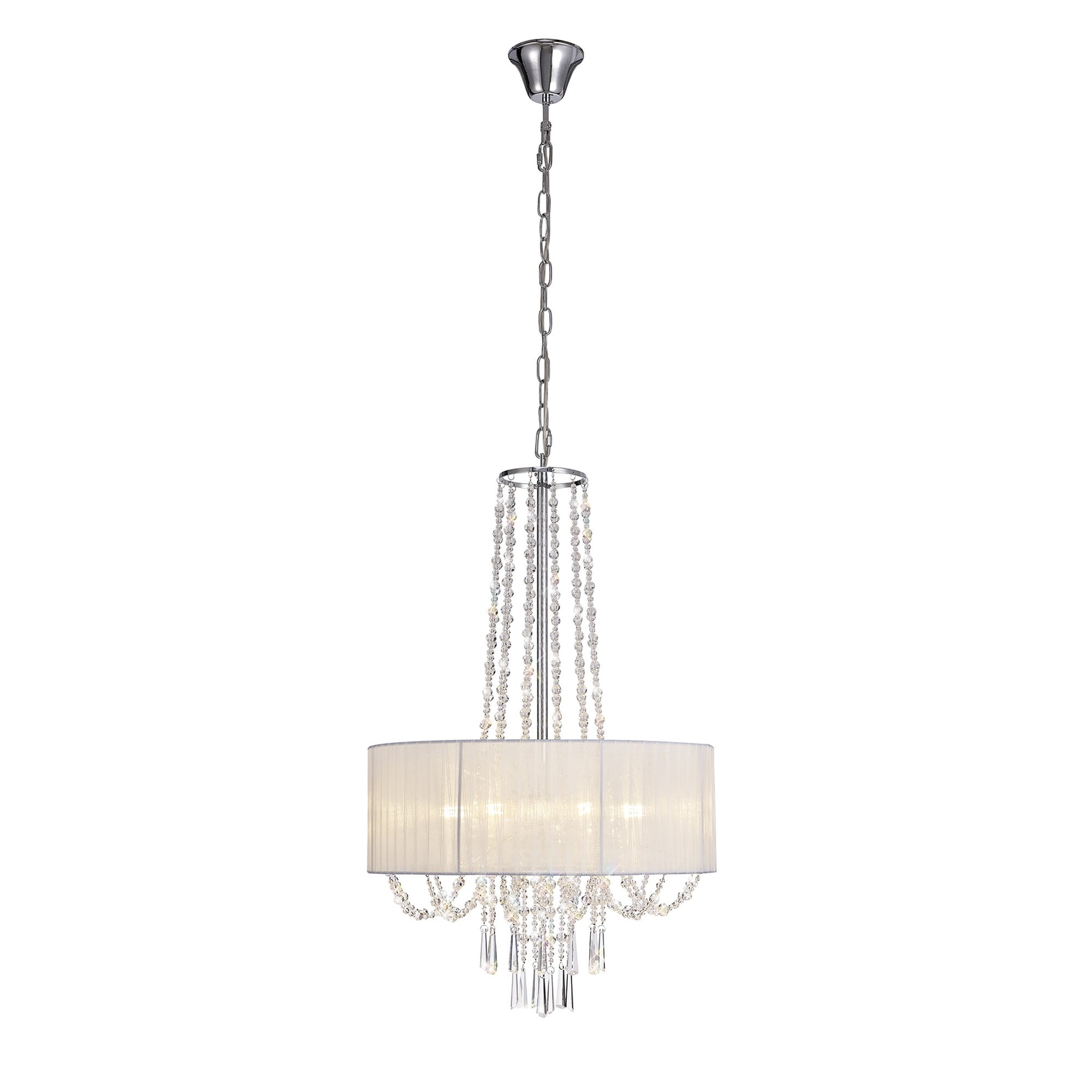 IL31748 Freida Pendant White Shade 6 Light E14 Polished Chrome/Crystal