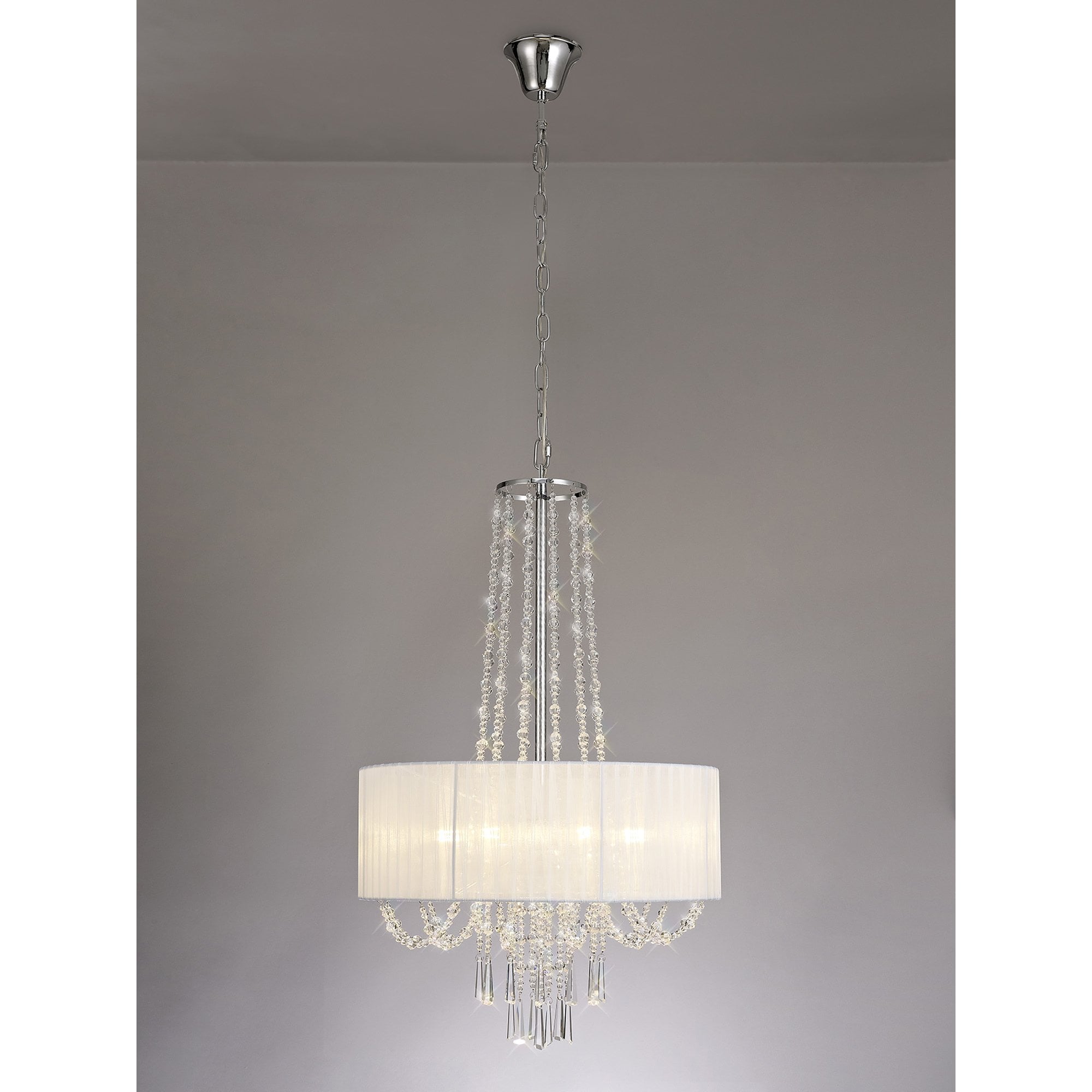 IL31748 Freida Pendant White Shade 6 Light E14 Polished Chrome/Crystal