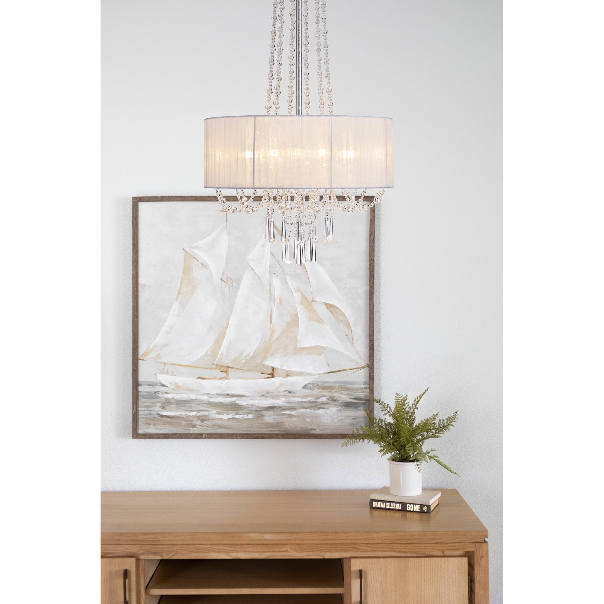 IL31748 Freida Pendant White Shade 6 Light E14 Polished Chrome/Crystal