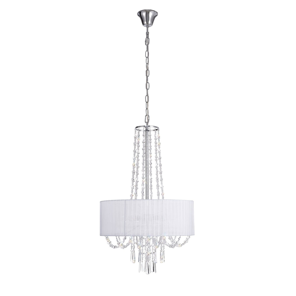 IL31748 Freida Pendant White Shade 6 Light E14 Polished Chrome/Crystal