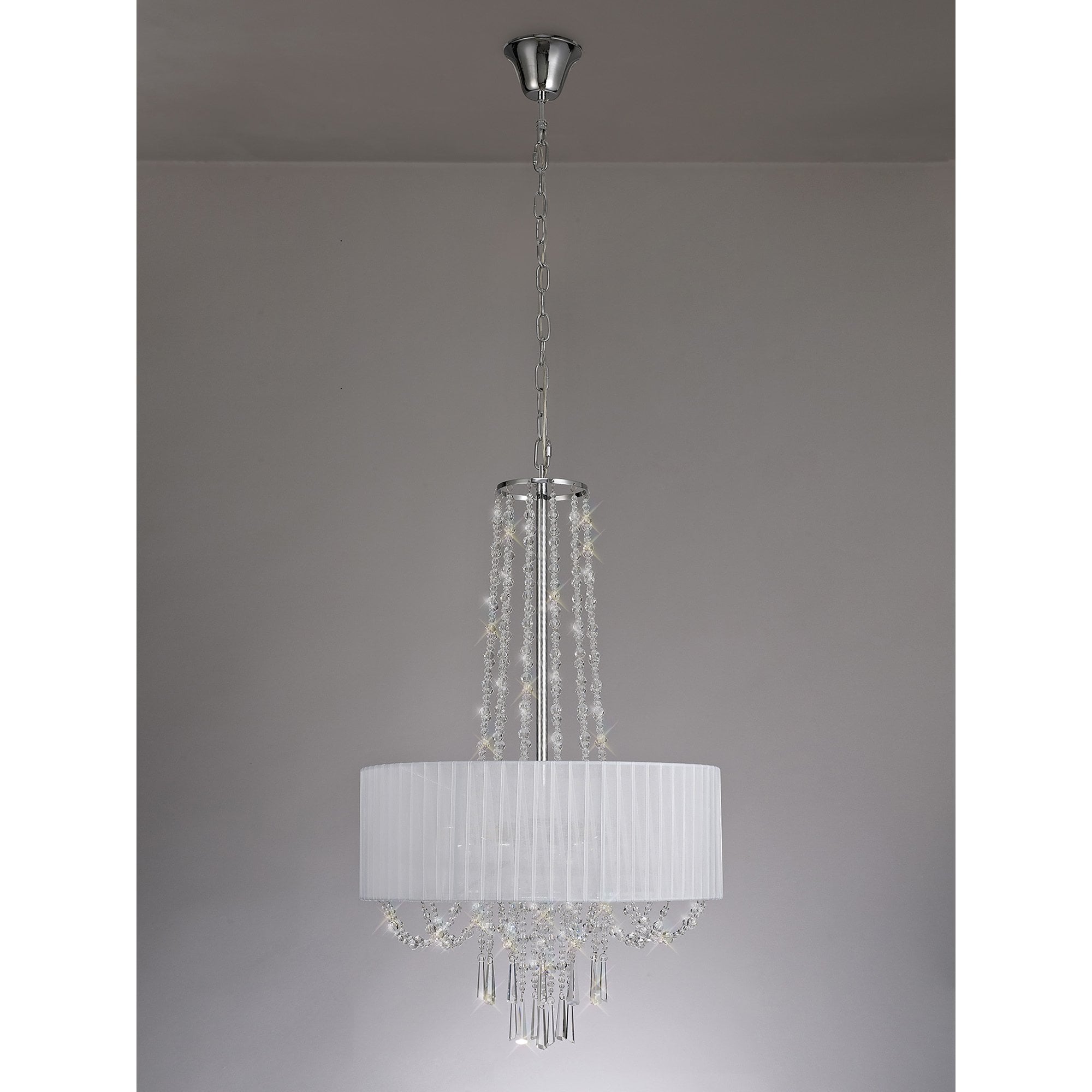 IL31748 Freida Pendant White Shade 6 Light E14 Polished Chrome/Crystal