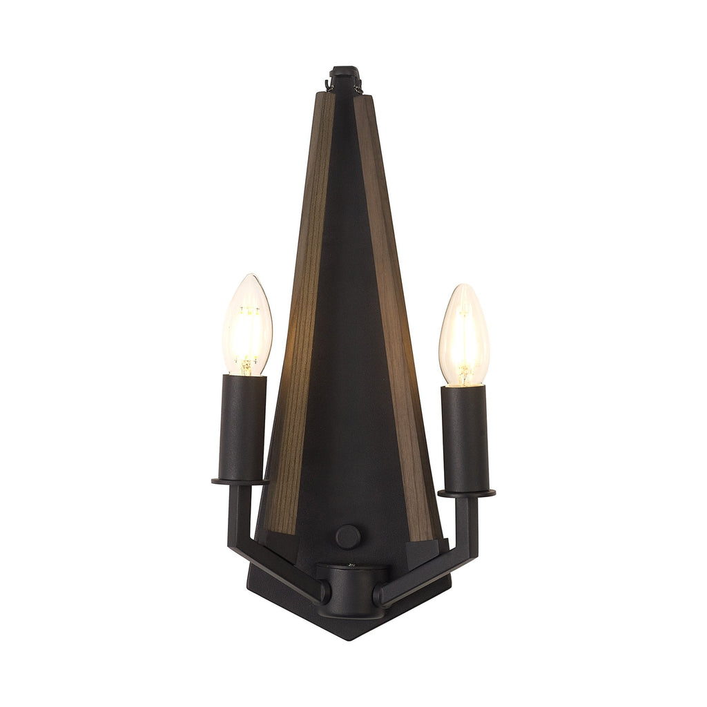 IL32680 Hilton Wall Lamp 2 Light E14 Satin Black/Dark Grey Wood