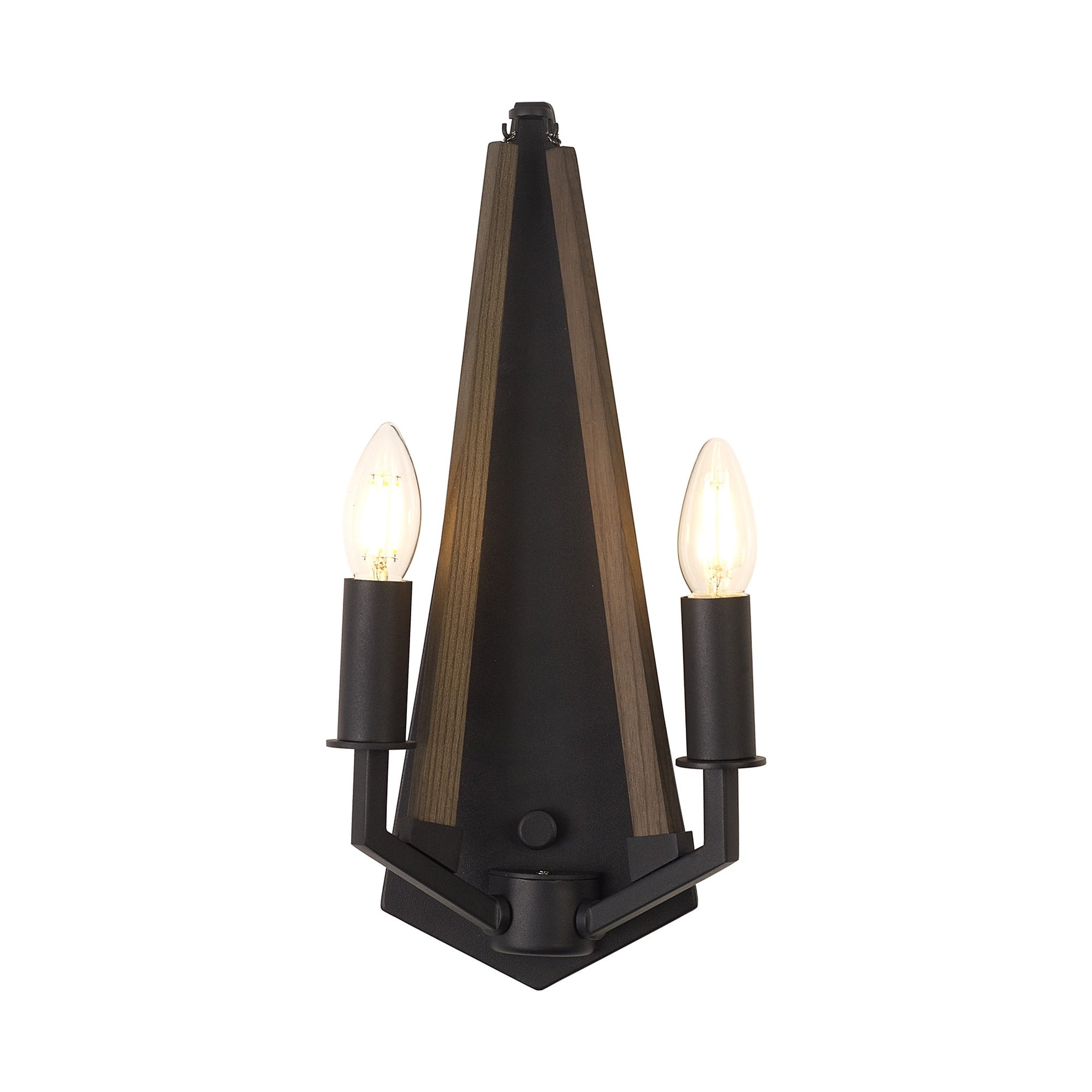 IL32680 Hilton Wall Lamp 2 Light E14 Satin Black/Dark Grey Wood