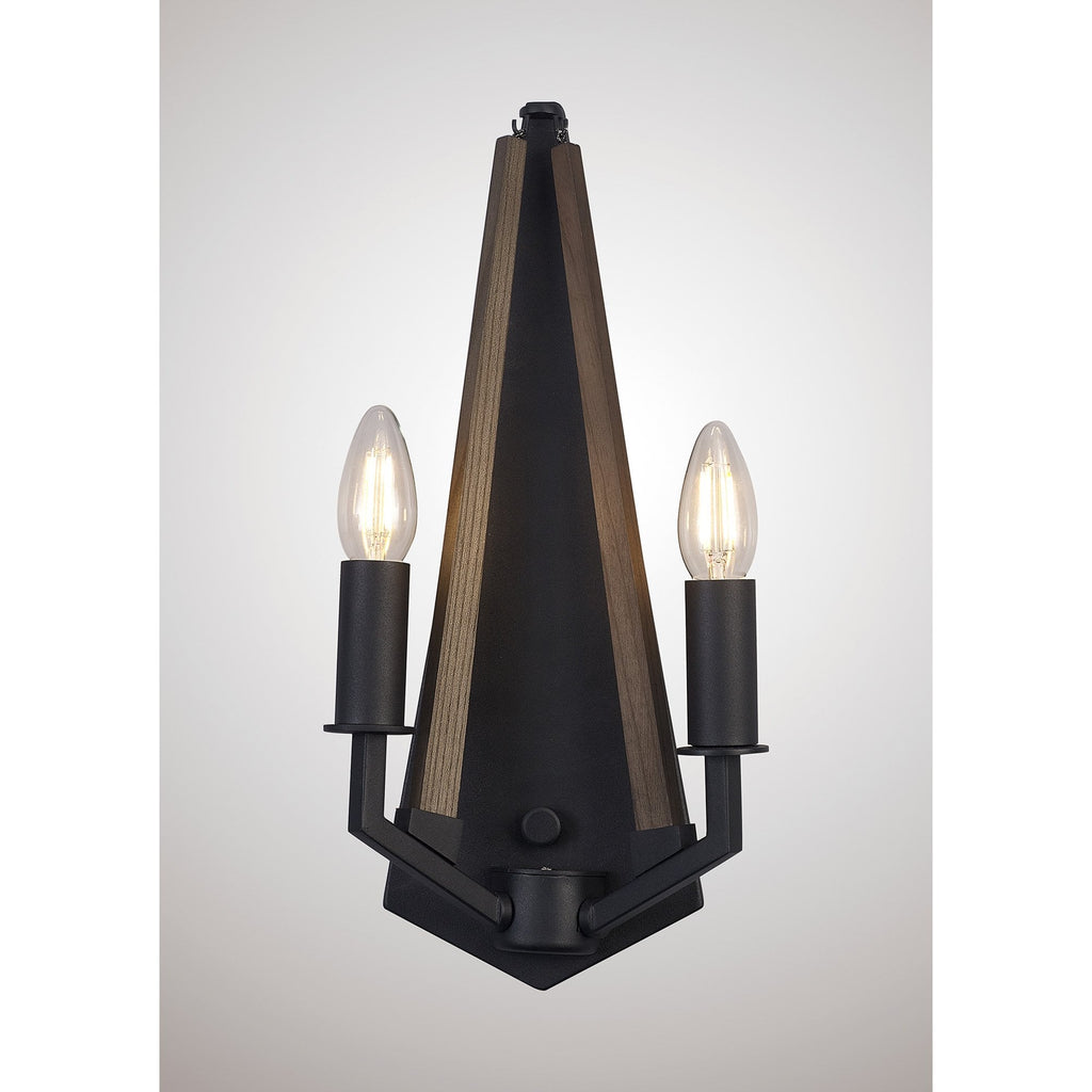 IL32680 Hilton Wall Lamp 2 Light E14 Satin Black/Dark Grey Wood