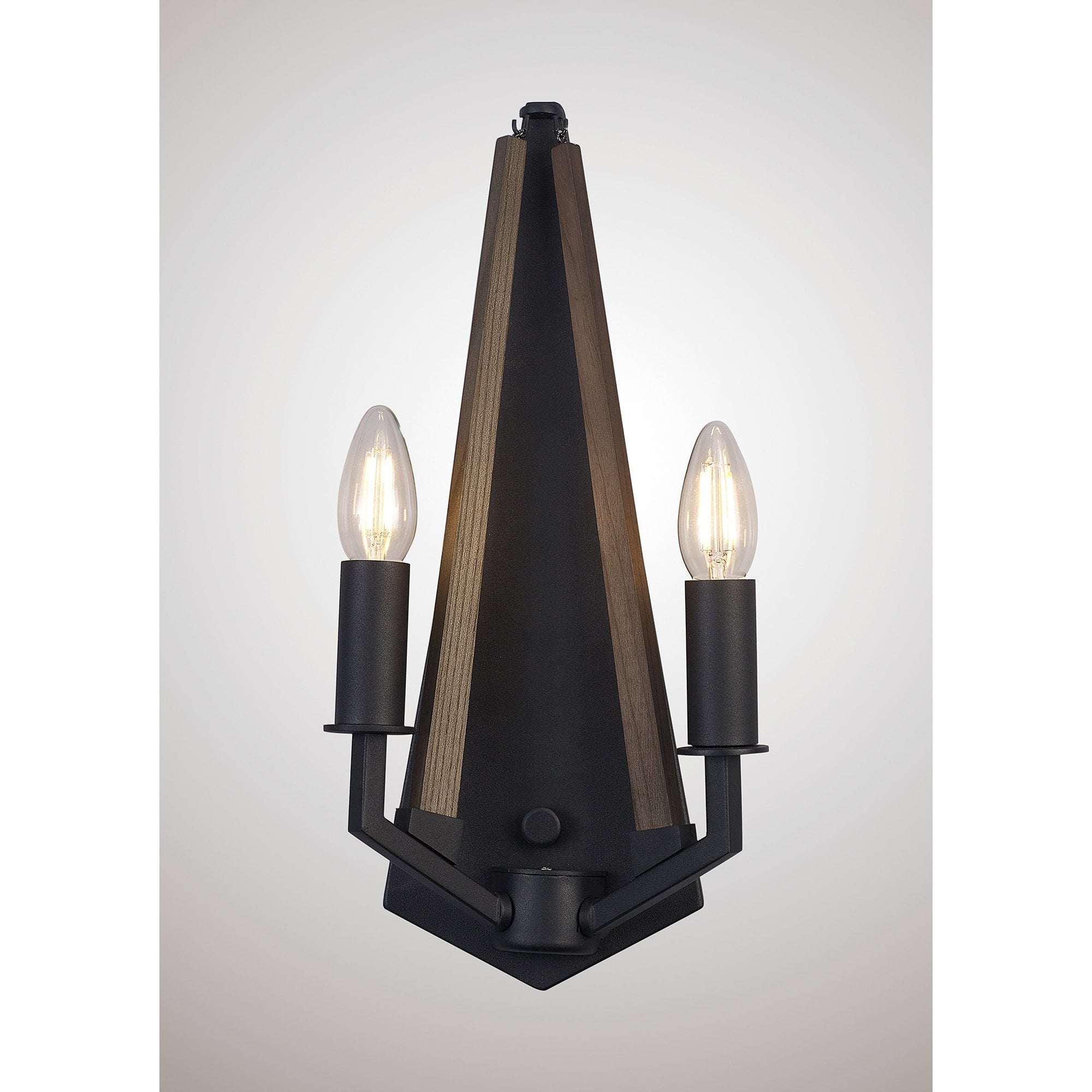 IL32680 Hilton Wall Lamp 2 Light E14 Satin Black/Dark Grey Wood