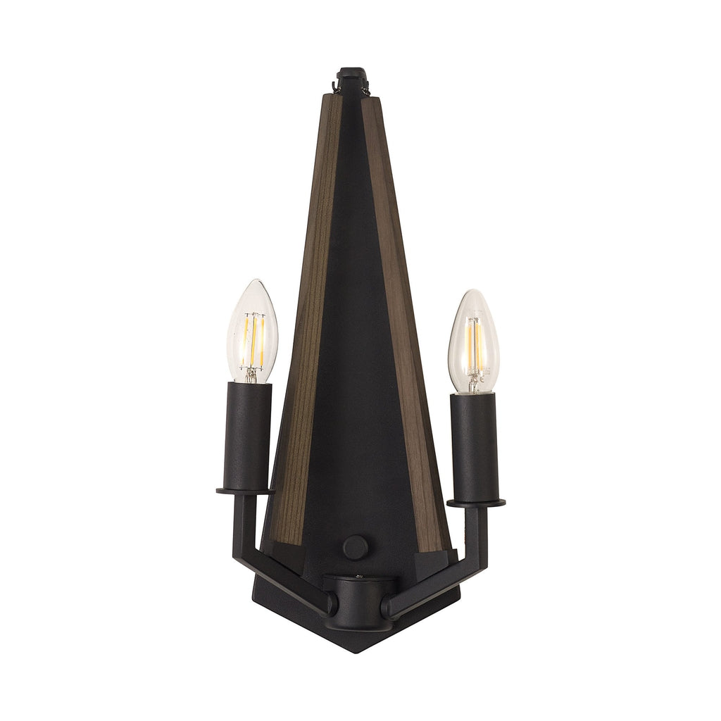 IL32680 Hilton Wall Lamp 2 Light E14 Satin Black/Dark Grey Wood