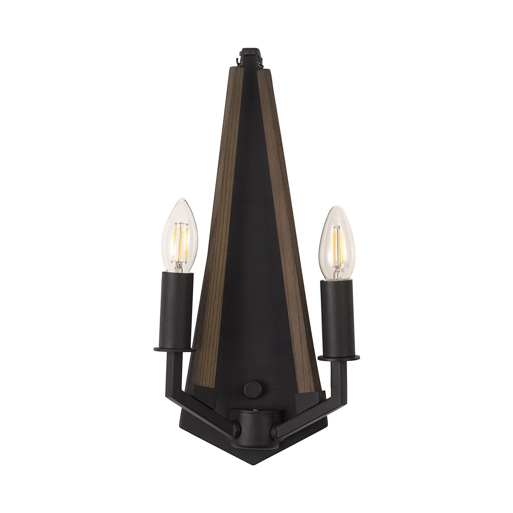 IL32680 Hilton Wall Lamp 2 Light E14 Satin Black/Dark Grey Wood