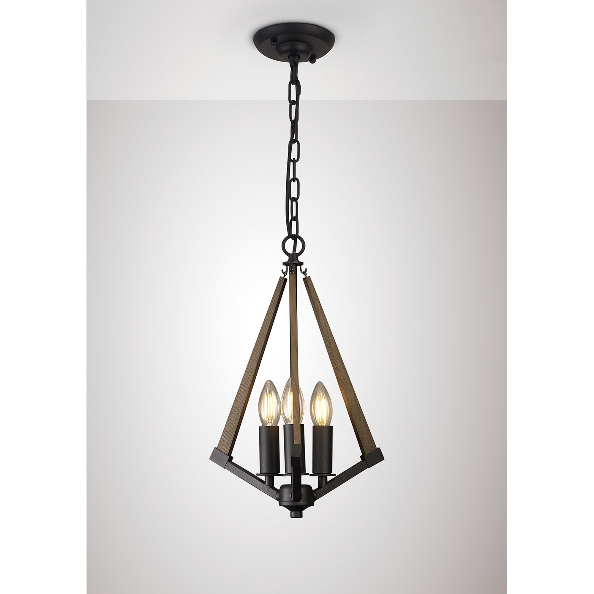IL32681 Hilton Tetragonal Pendant 3 Light E14 Satin Black/Dark Grey Wood