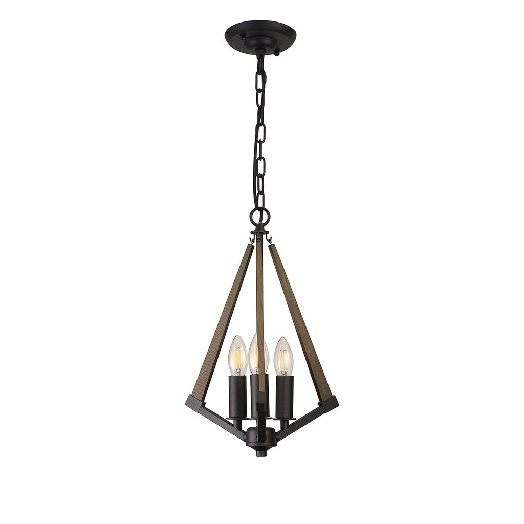 IL32681 Hilton Tetragonal Pendant 3 Light E14 Satin Black/Dark Grey Wood