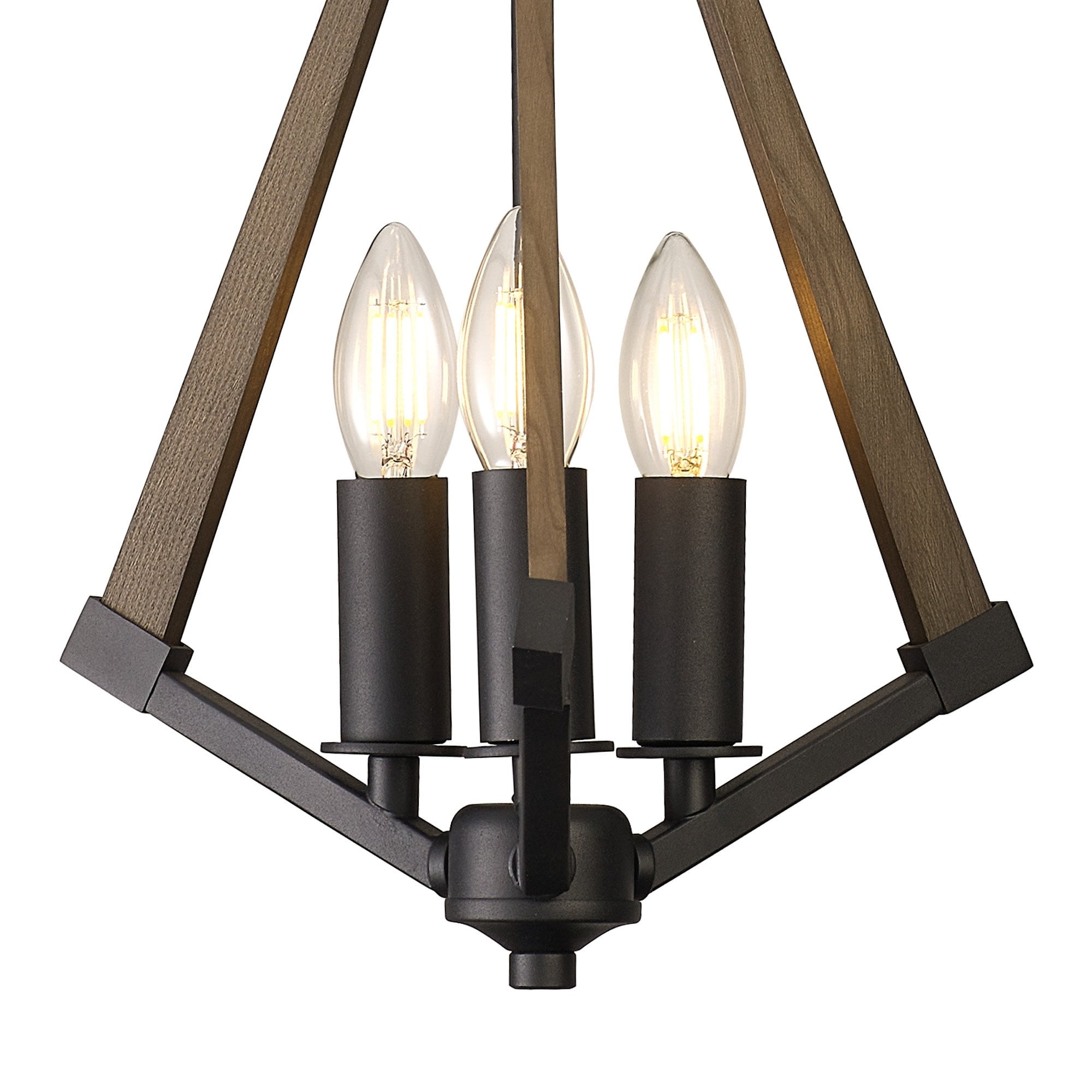 IL32681 Hilton Tetragonal Pendant 3 Light E14 Satin Black/Dark Grey Wood