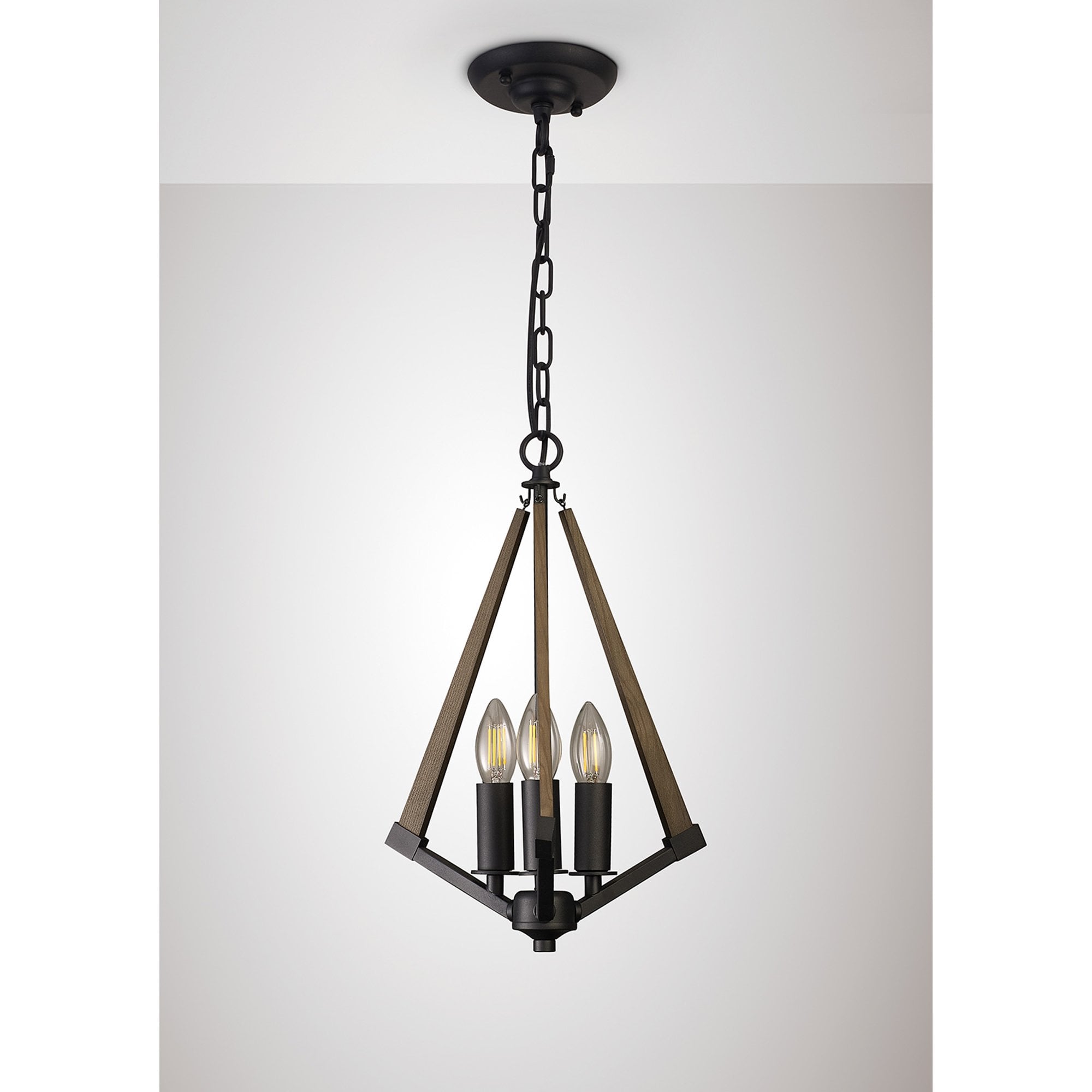 IL32681 Hilton Tetragonal Pendant 3 Light E14 Satin Black/Dark Grey Wood
