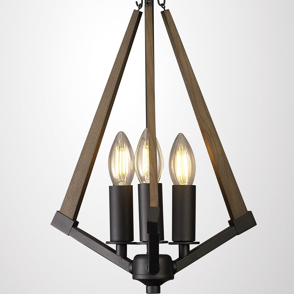 IL32681 Hilton Tetragonal Pendant 3 Light E14 Satin Black/Dark Grey Wood