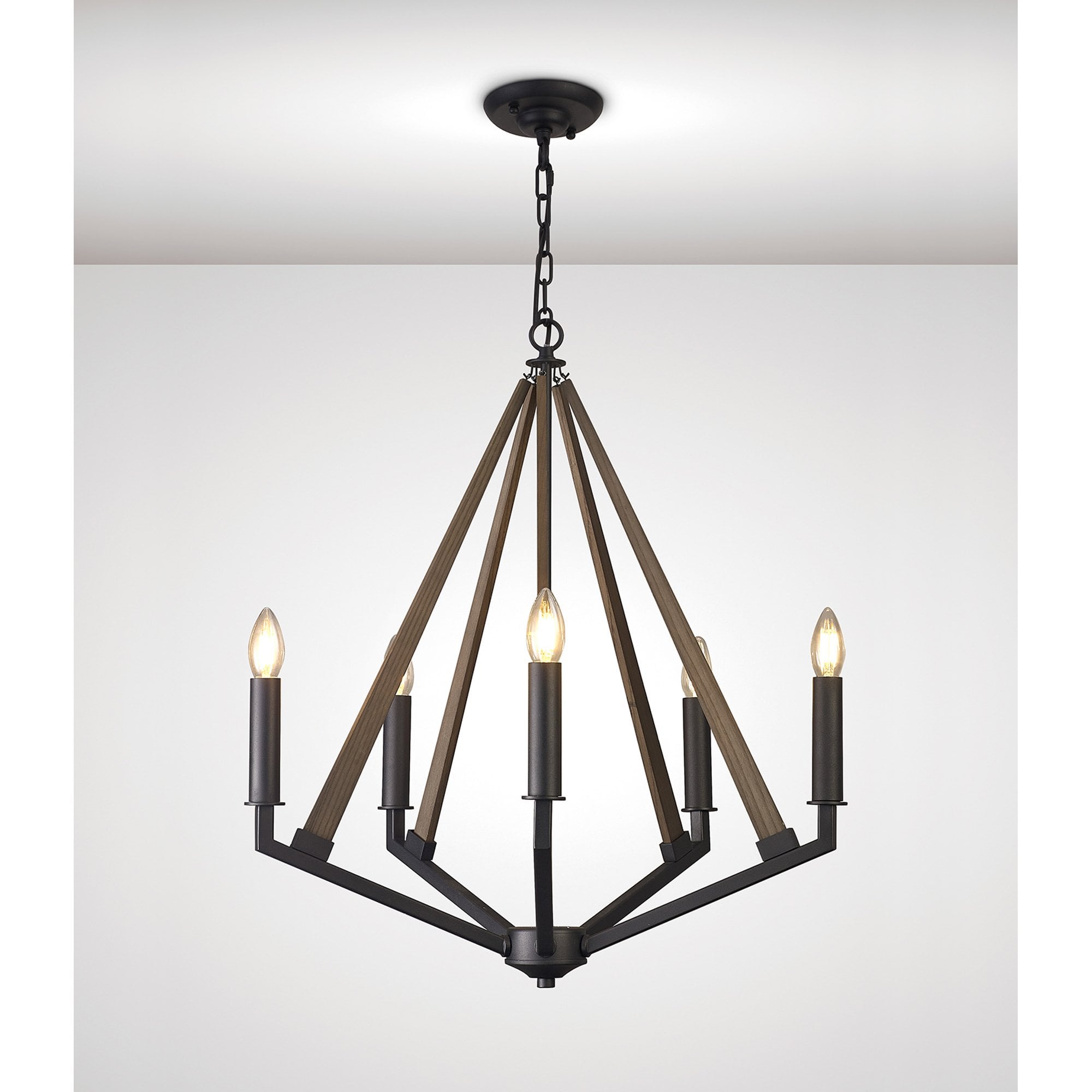 IL32682 Hilton Pentagonal Pendant 5 Light E14 Satin Black/Dark Grey Wood