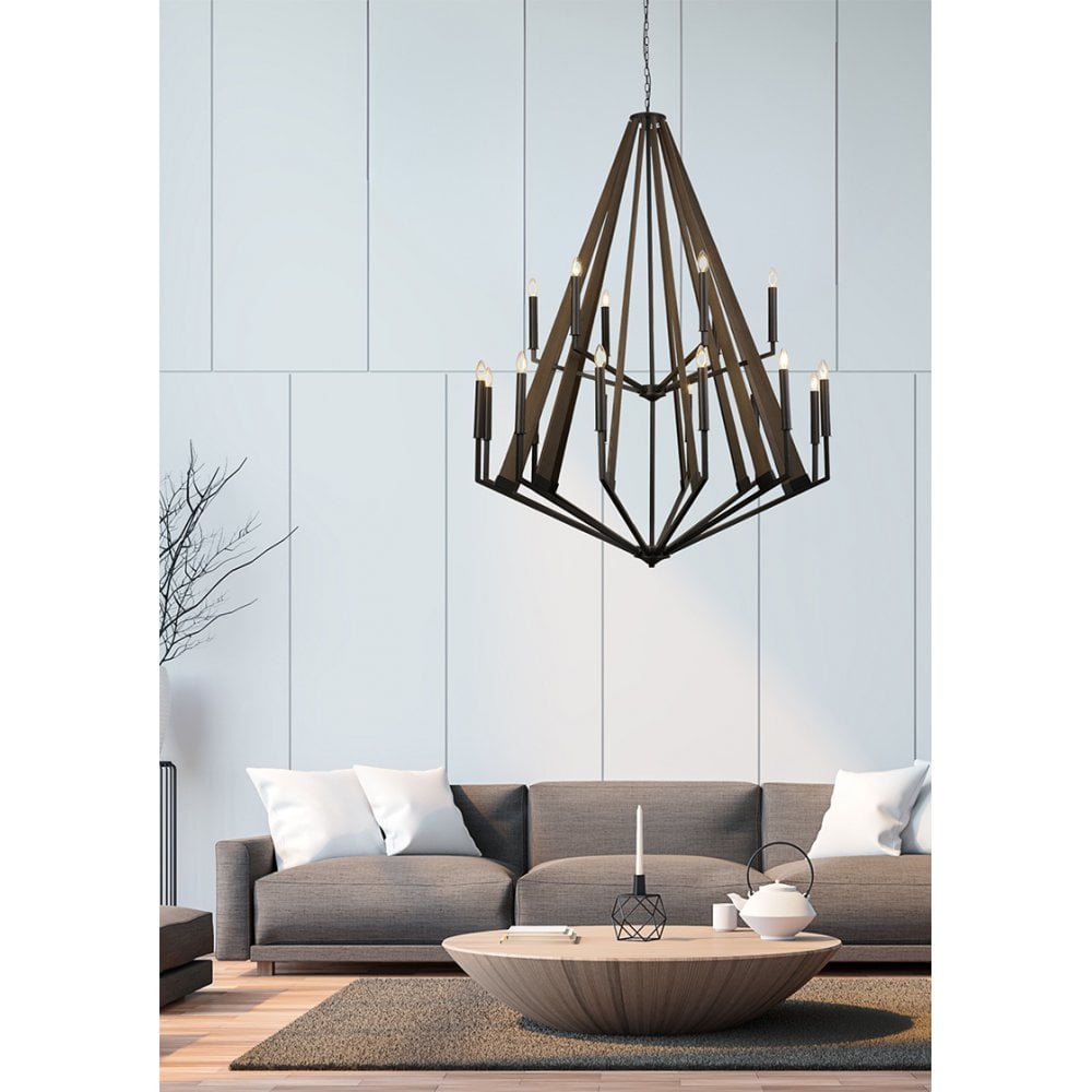IL32682 Hilton Pentagonal Pendant 5 Light E14 Satin Black/Dark Grey Wood