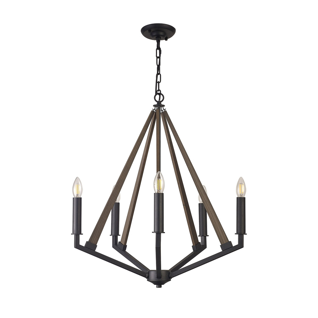 IL32682 Hilton Pentagonal Pendant 5 Light E14 Satin Black/Dark Grey Wood