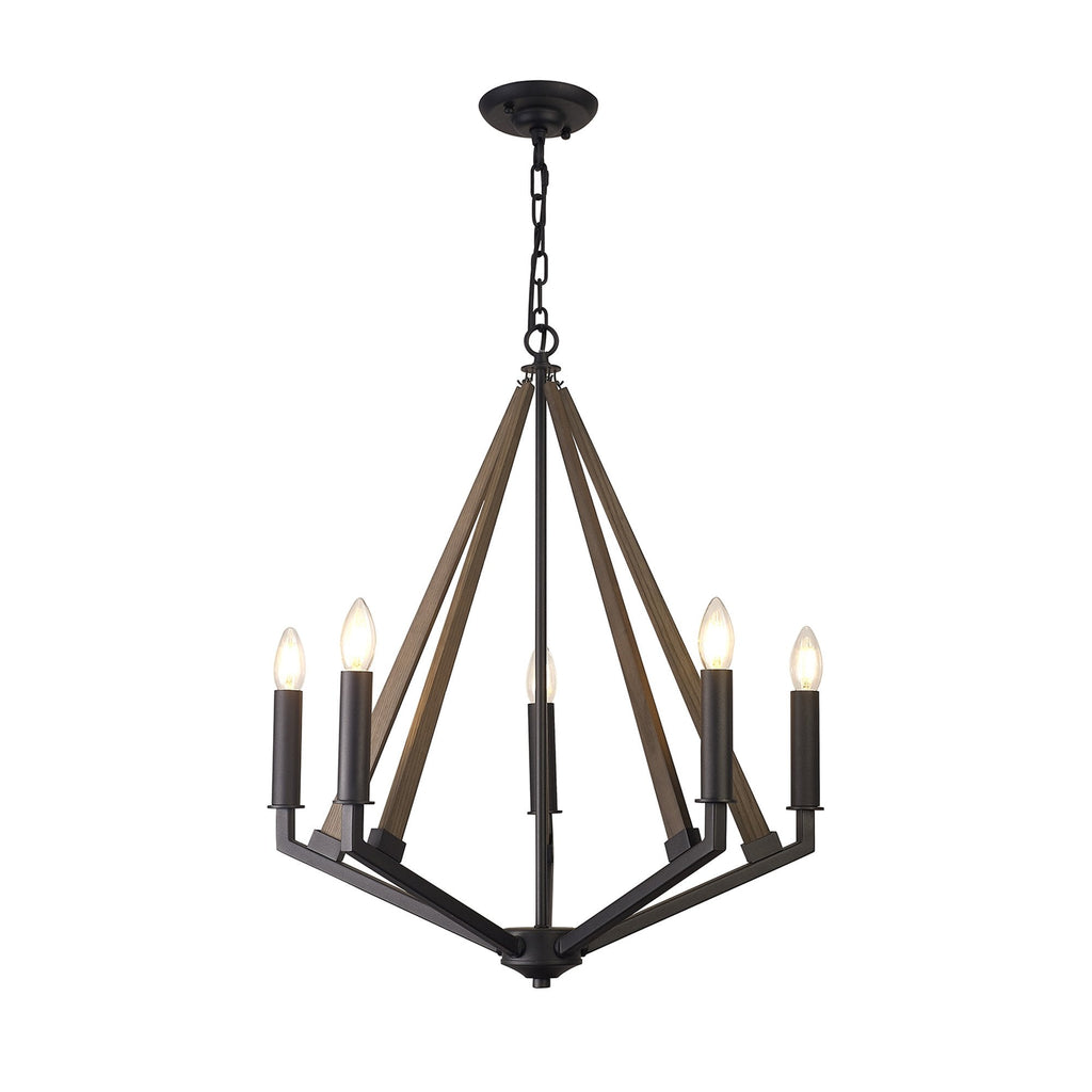 IL32682 Hilton Pentagonal Pendant 5 Light E14 Satin Black/Dark Grey Wood