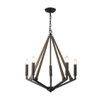 IL32682 Hilton Pentagonal Pendant 5 Light E14 Satin Black/Dark Grey Wood