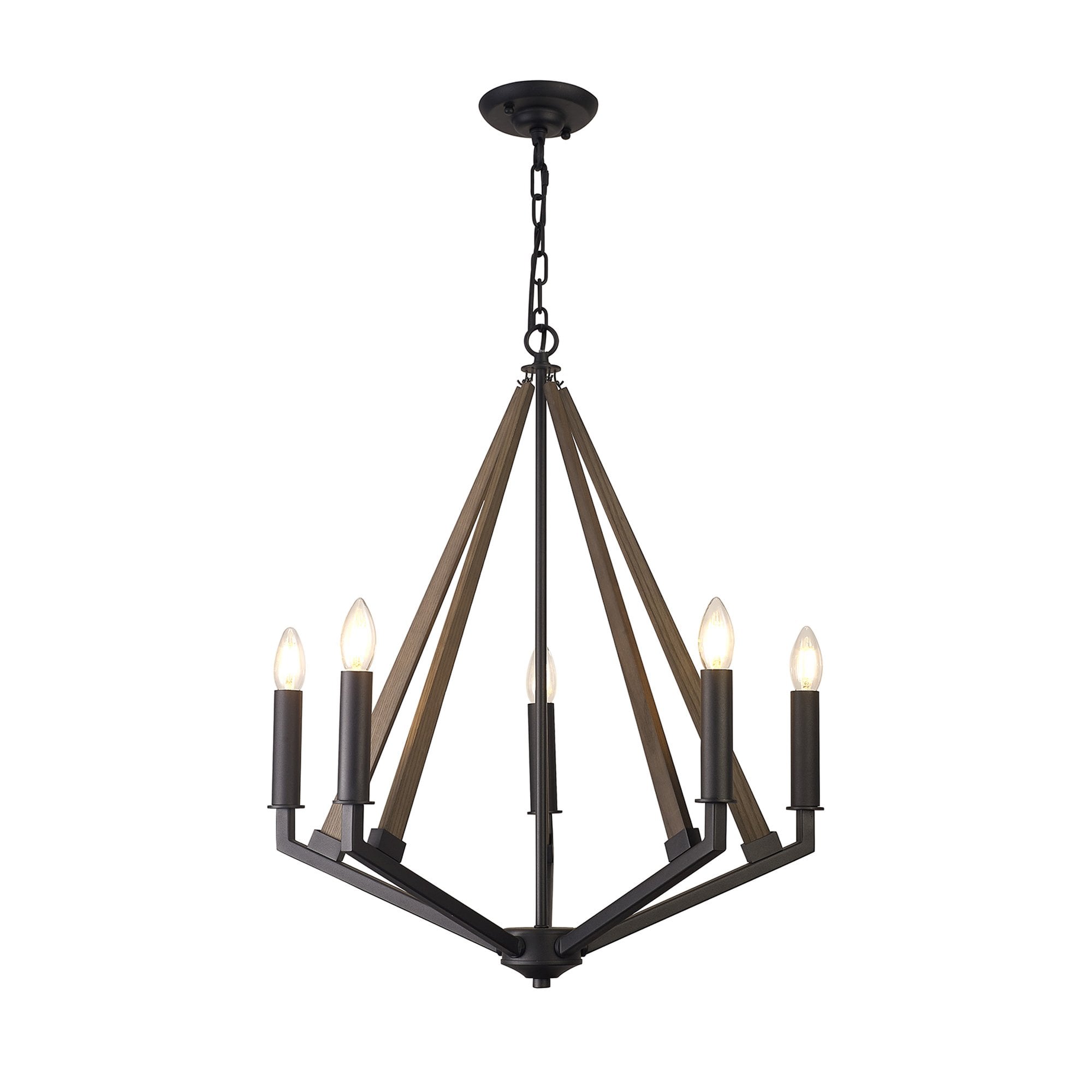 IL32682 Hilton Pentagonal Pendant 5 Light E14 Satin Black/Dark Grey Wood