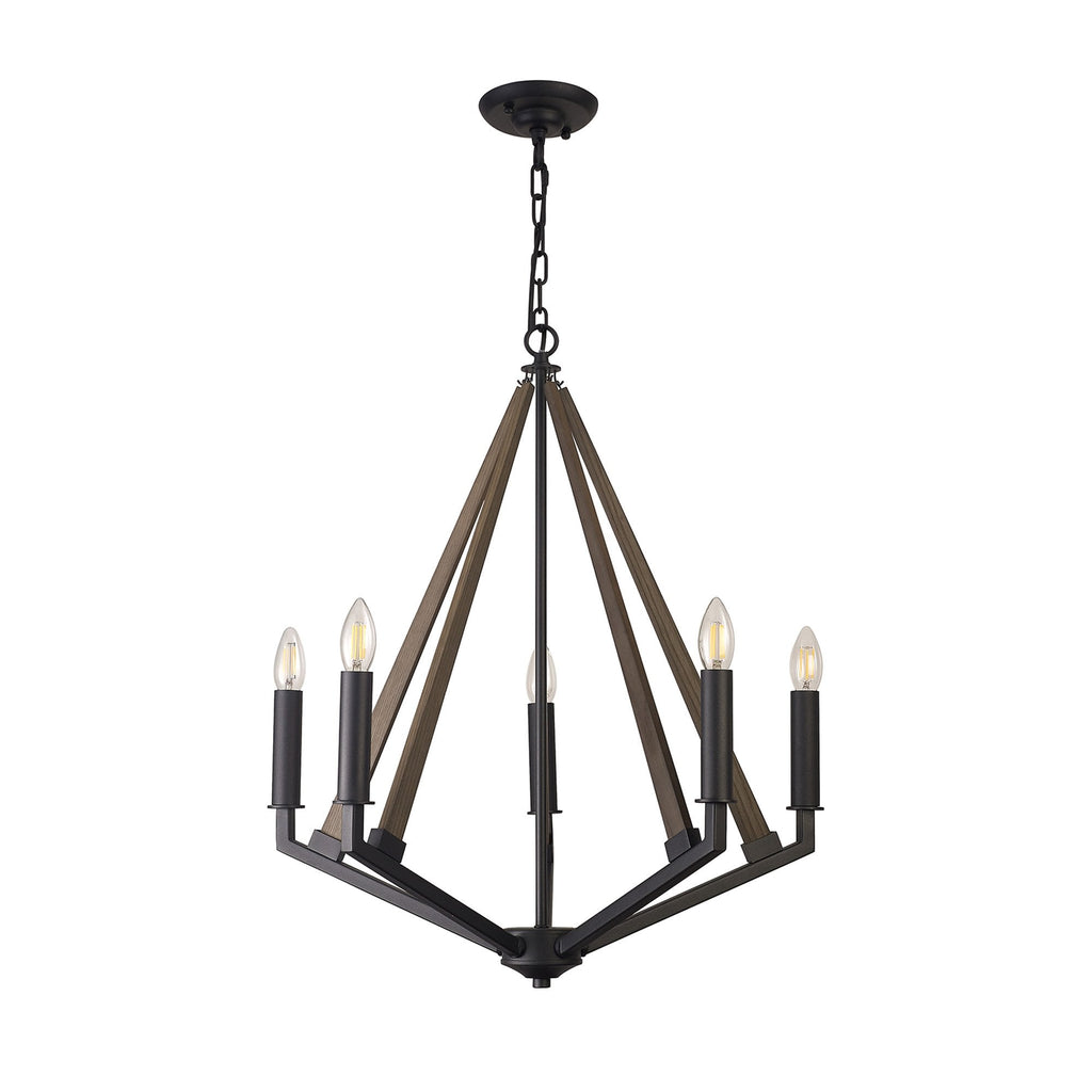 IL32682 Hilton Pentagonal Pendant 5 Light E14 Satin Black/Dark Grey Wood