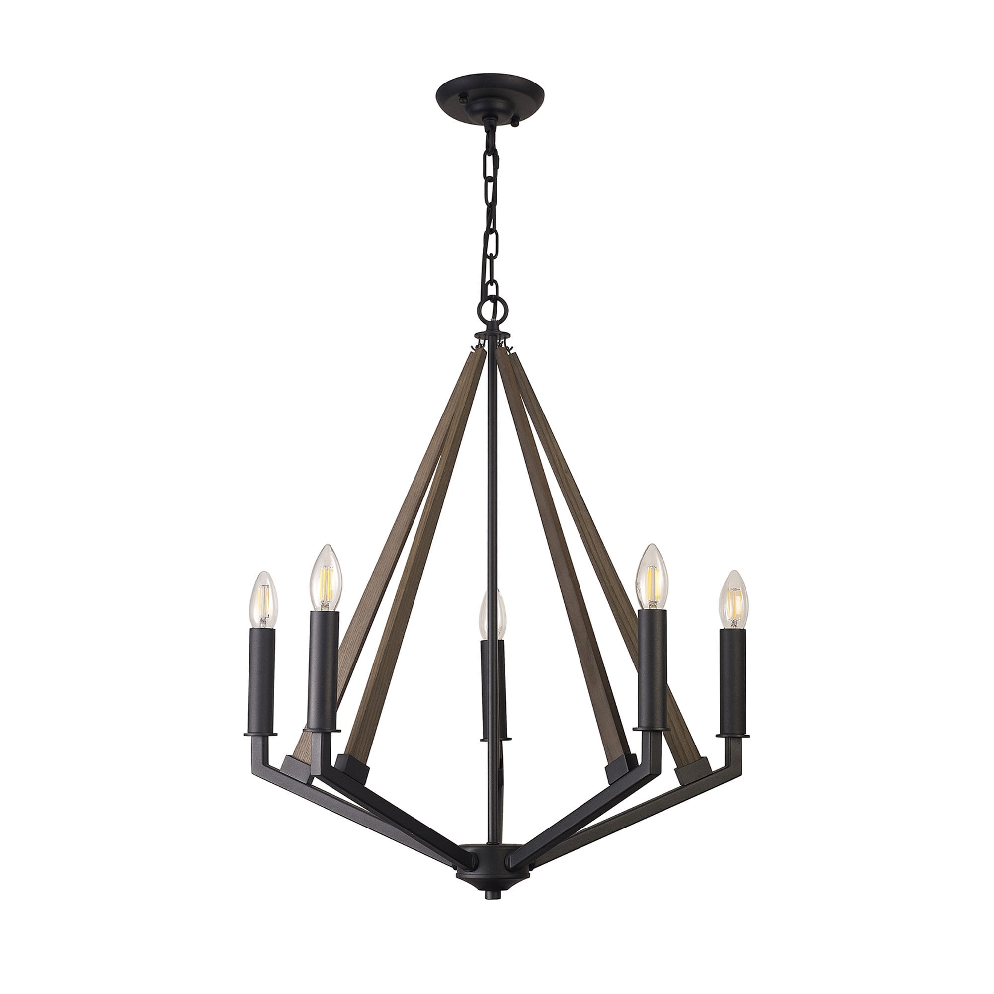IL32682 Hilton Pentagonal Pendant 5 Light E14 Satin Black/Dark Grey Wood