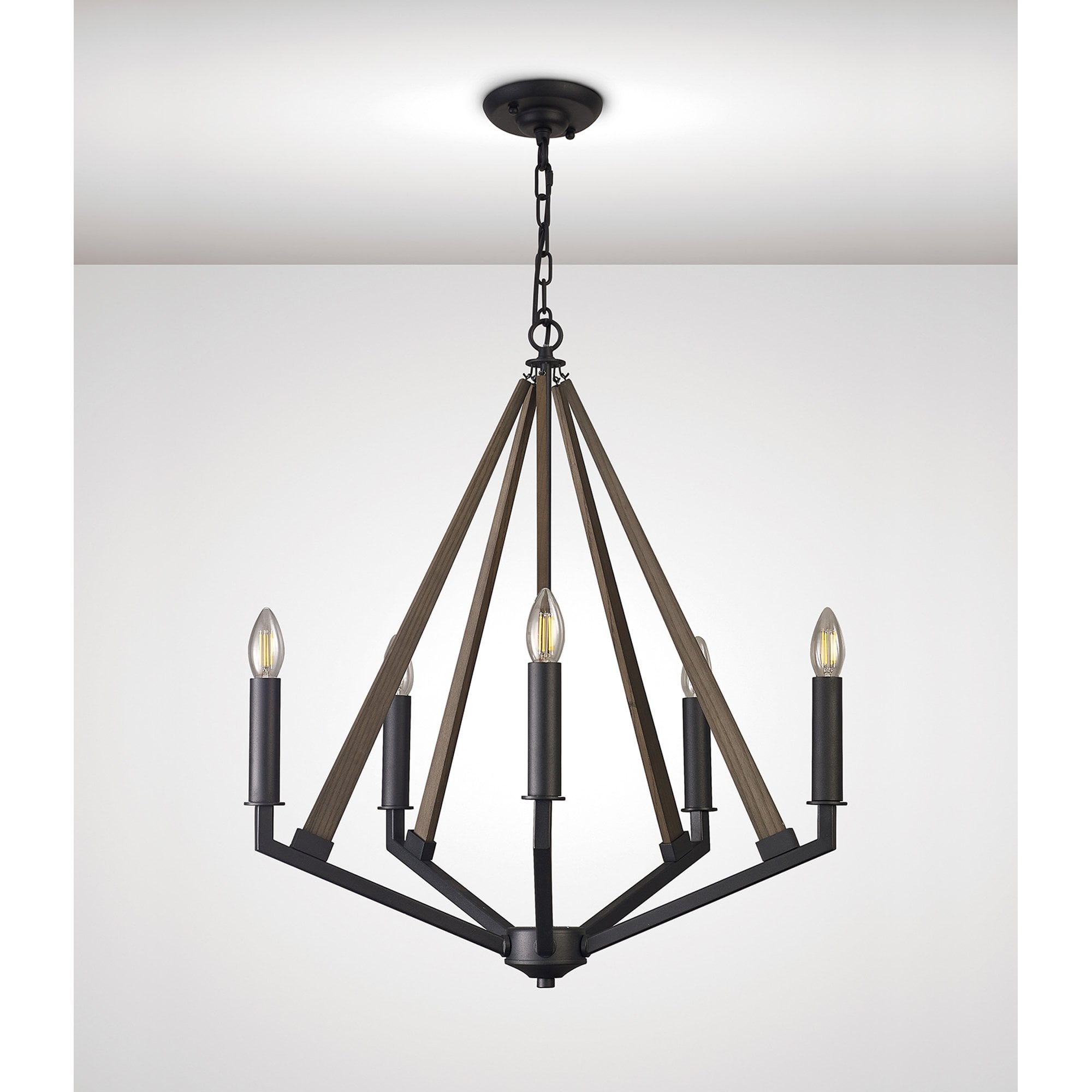 IL32682 Hilton Pentagonal Pendant 5 Light E14 Satin Black/Dark Grey Wood