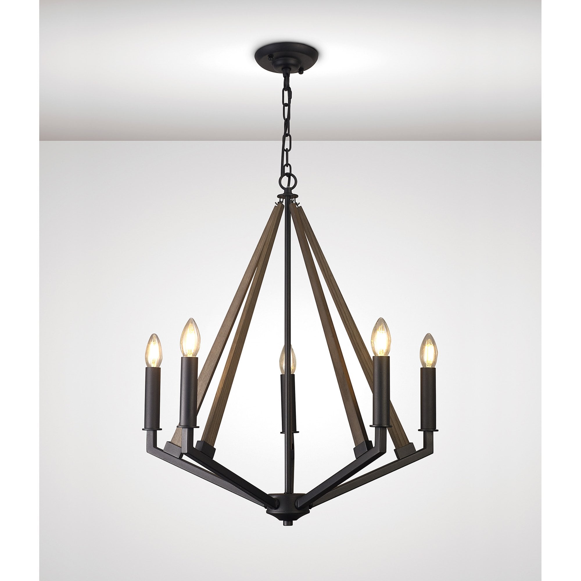 IL32682 Hilton Pentagonal Pendant 5 Light E14 Satin Black/Dark Grey Wood