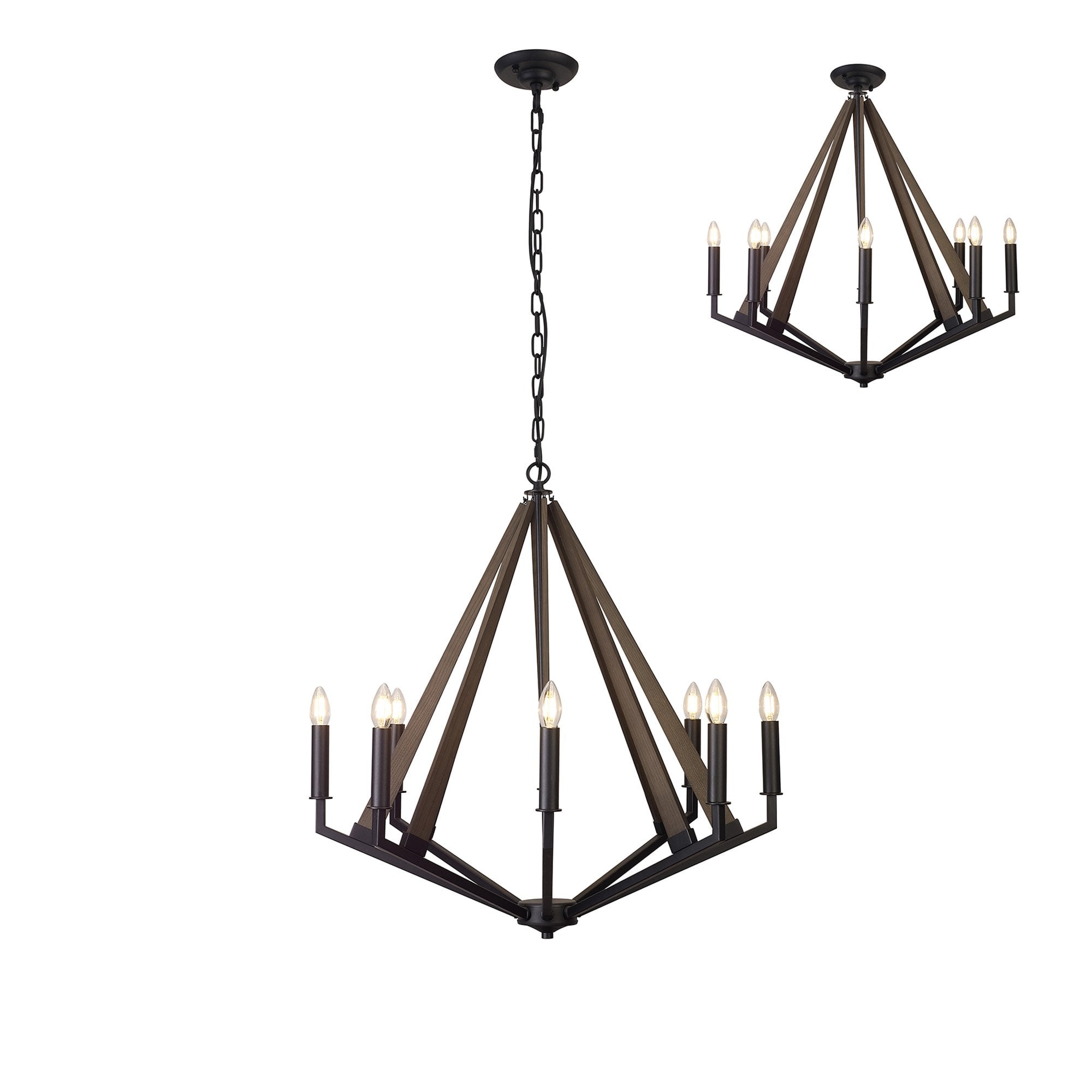 IL32684 Hilton Octagonal Pendant 8 Light E14 Satin Black/Dark Grey Wood