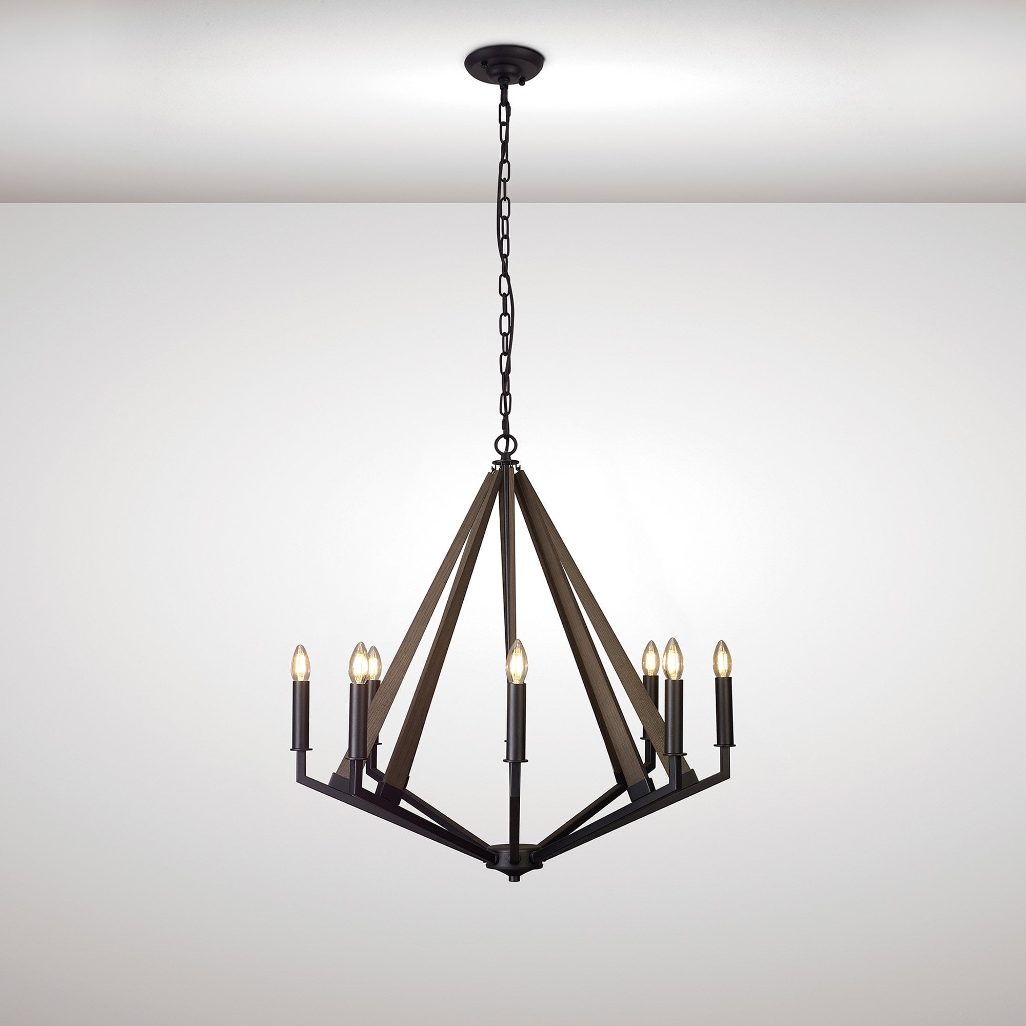 IL32684 Hilton Octagonal Pendant 8 Light E14 Satin Black/Dark Grey Wood