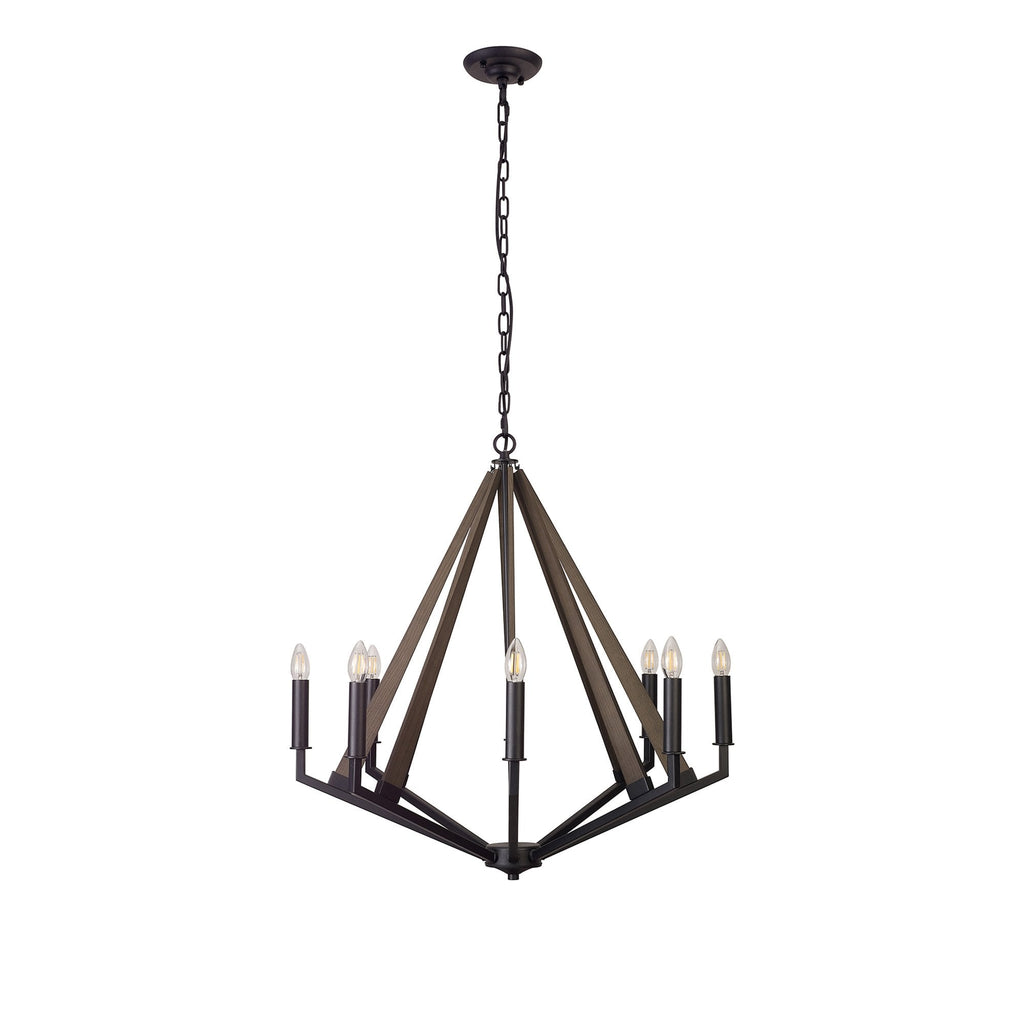 IL32684 Hilton Octagonal Pendant 8 Light E14 Satin Black/Dark Grey Wood