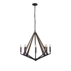 IL32684 Hilton Octagonal Pendant 8 Light E14 Satin Black/Dark Grey Wood