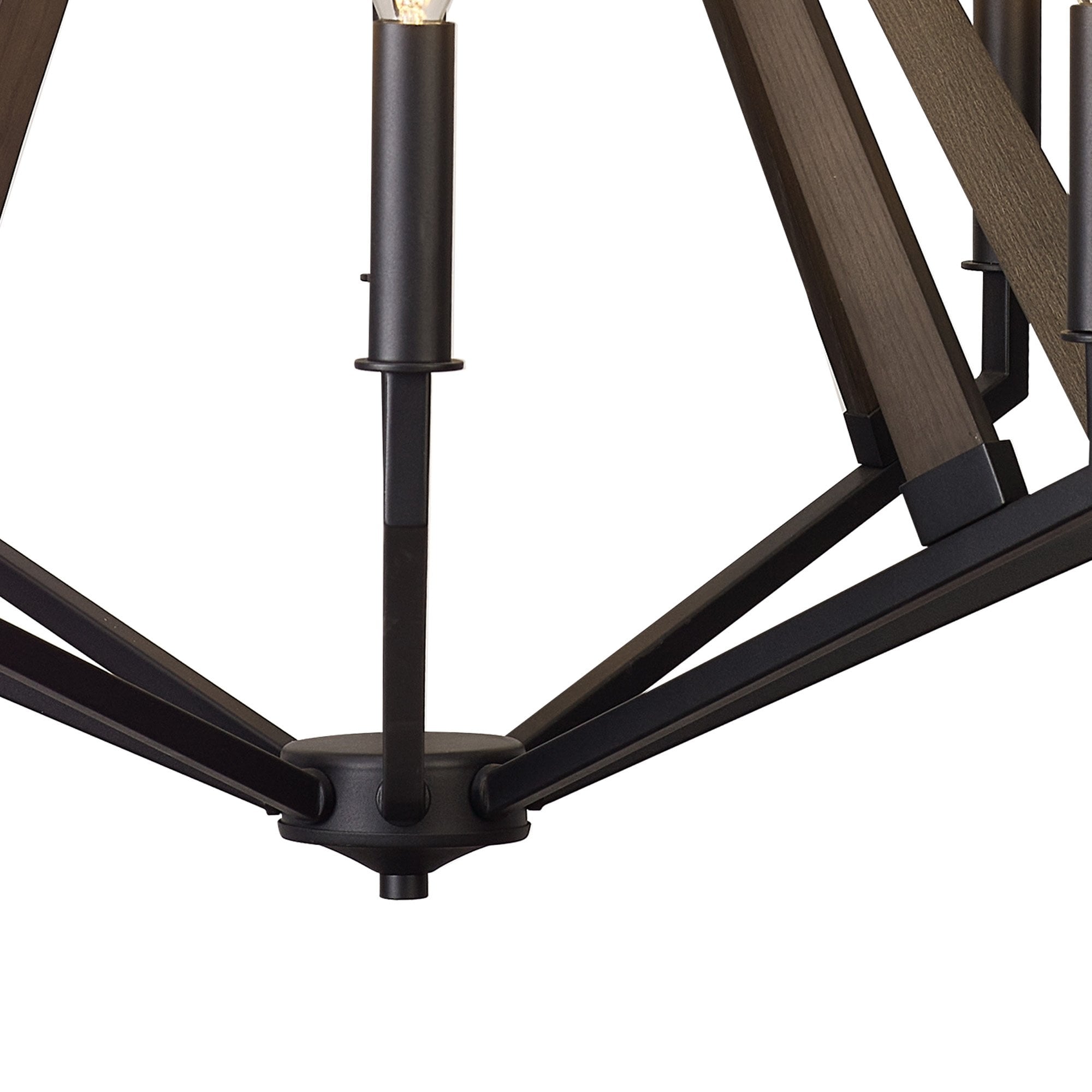 IL32684 Hilton Octagonal Pendant 8 Light E14 Satin Black/Dark Grey Wood