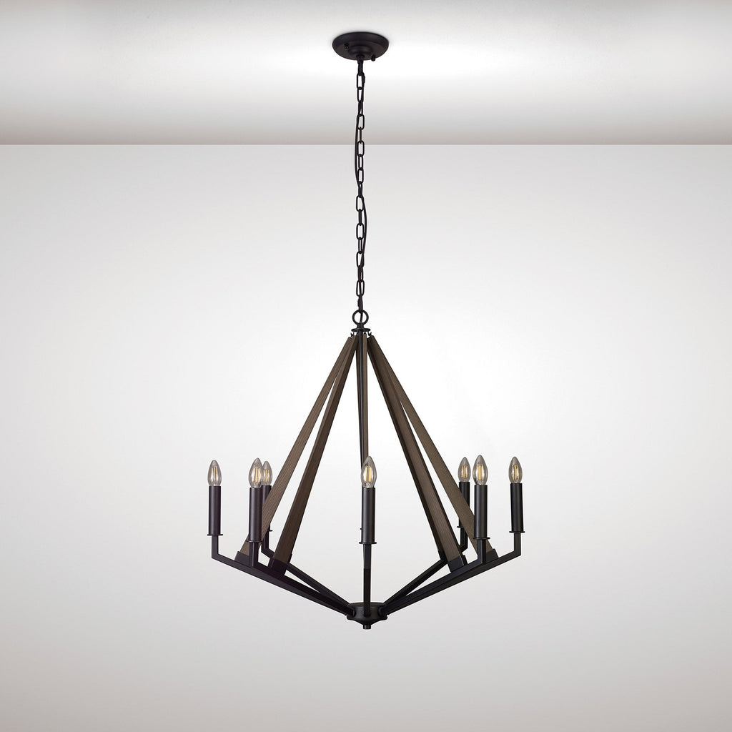 IL32684 Hilton Octagonal Pendant 8 Light E14 Satin Black/Dark Grey Wood