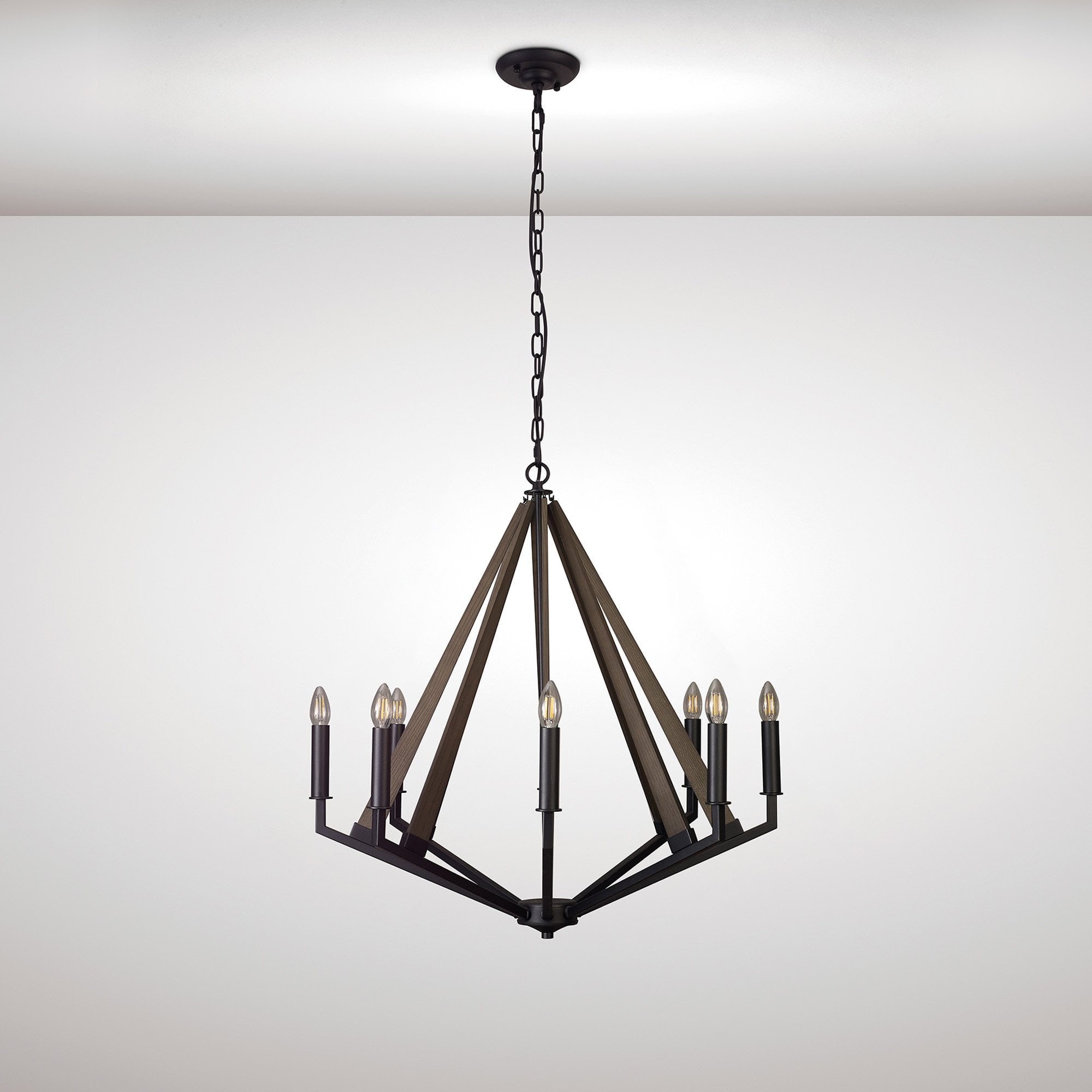 IL32684 Hilton Octagonal Pendant 8 Light E14 Satin Black/Dark Grey Wood