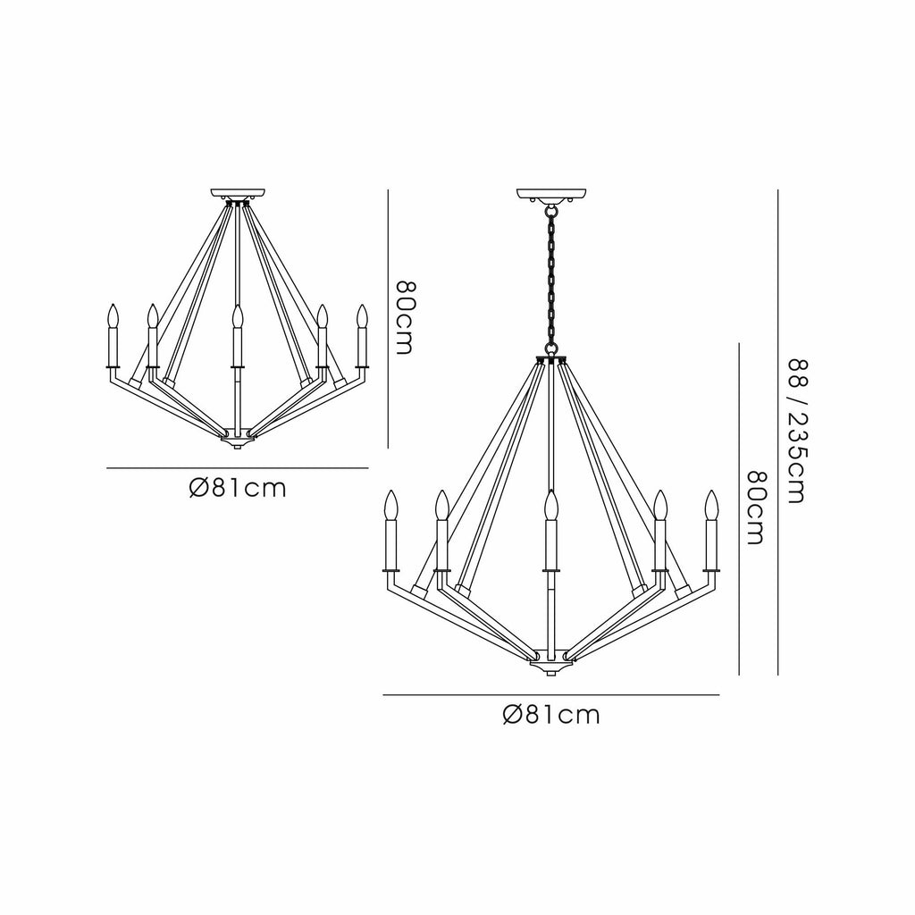 IL31684 Hilton Octagonal Pendant 8 Light E14 Polished Nickel/Taupe Wood