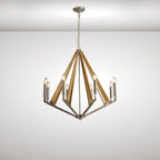 IL31684 Hilton Octagonal Pendant 8 Light E14 Polished Nickel/Taupe Wood