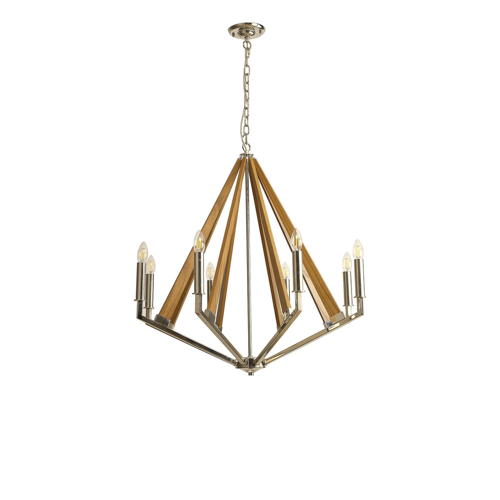 IL31684 Hilton Octagonal Pendant 8 Light E14 Polished Nickel/Taupe Wood