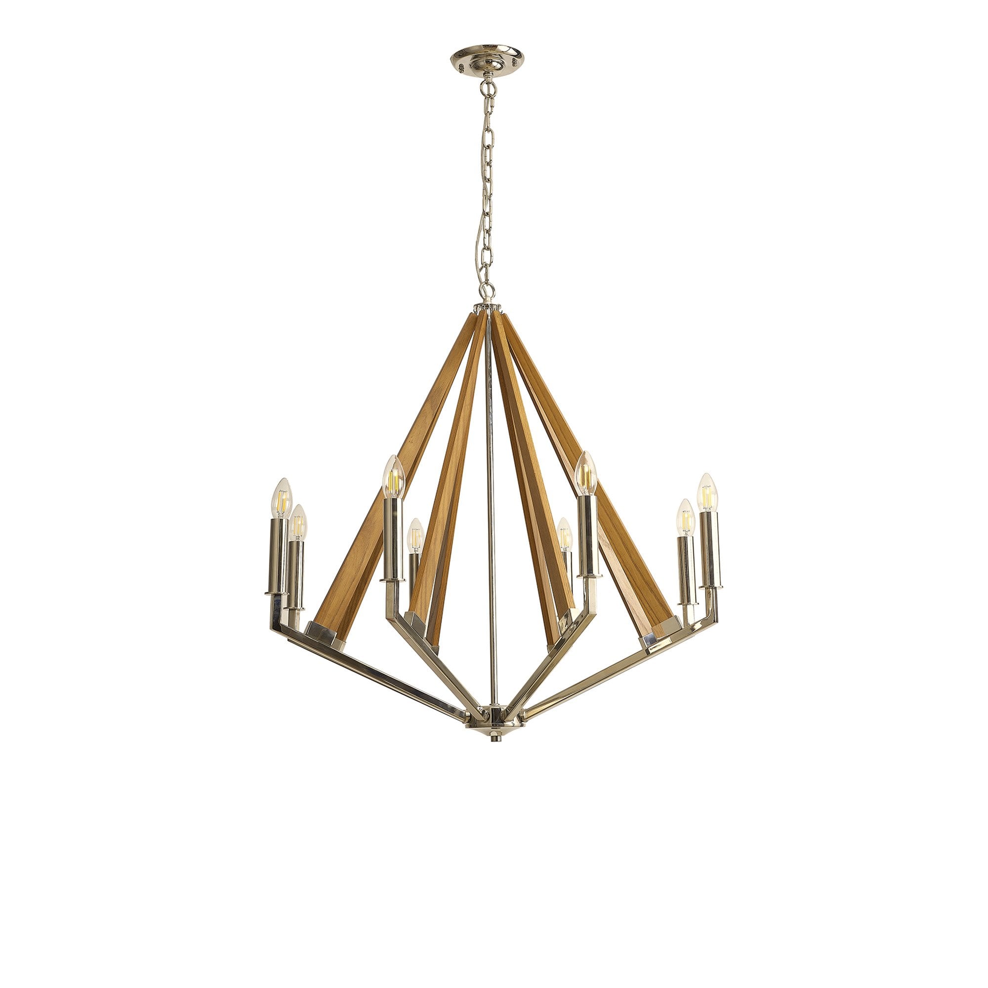 IL31684 Hilton Octagonal Pendant 8 Light E14 Polished Nickel/Taupe Wood