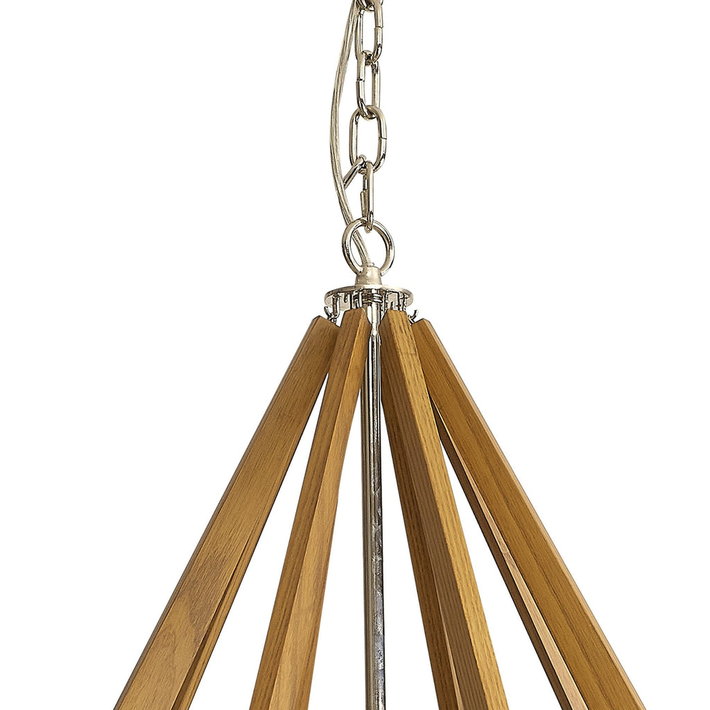 IL31684 Hilton Octagonal Pendant 8 Light E14 Polished Nickel/Taupe Wood